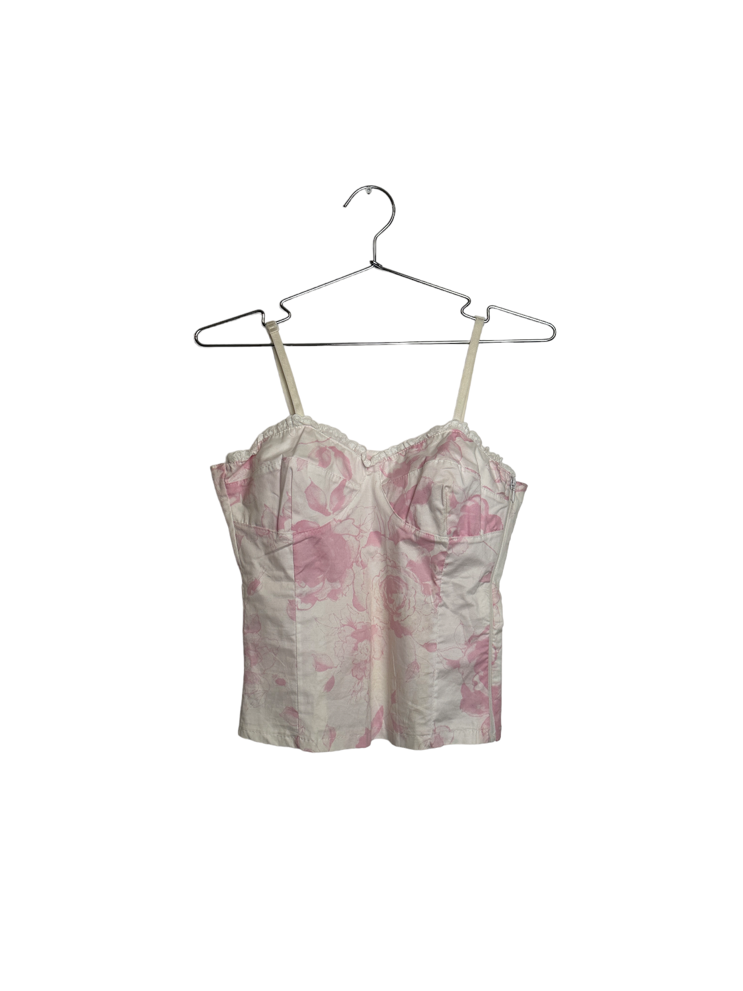 Pink & White Floral Print Top Embroidered Detailing