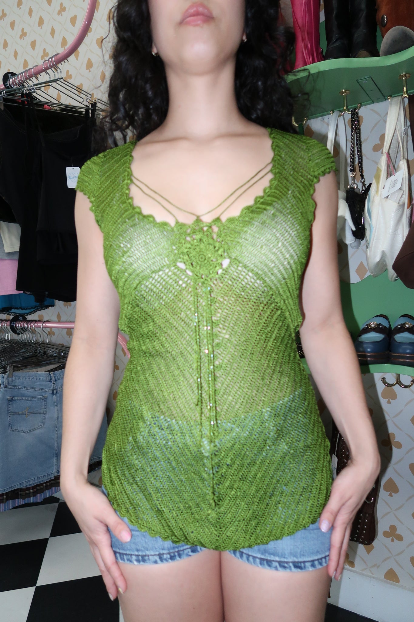 Bebe Green Crochet Top