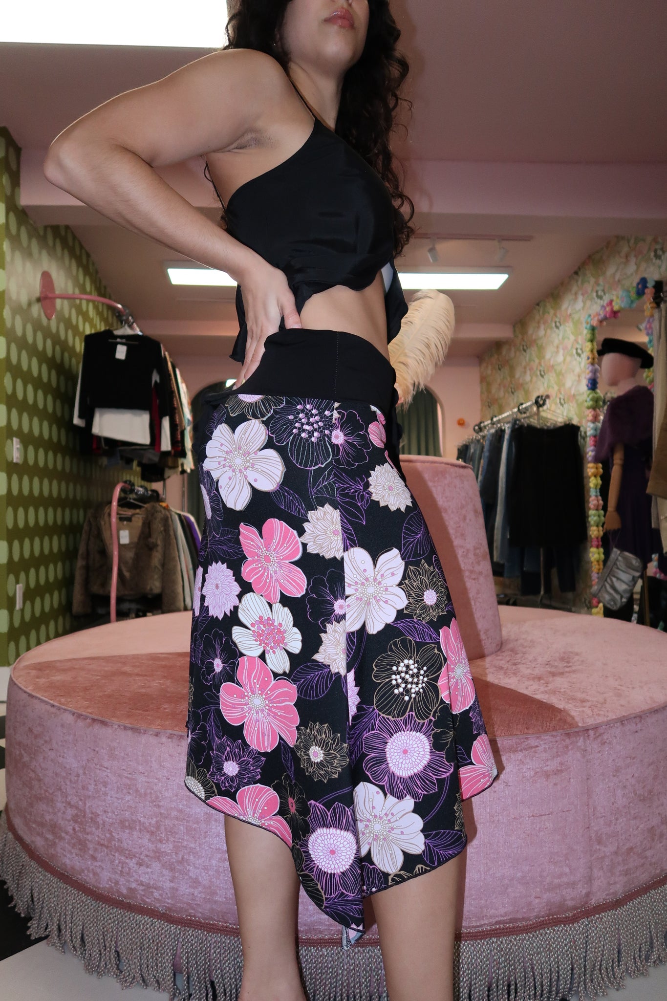 Y2K Asymmetrical Floral Skirt