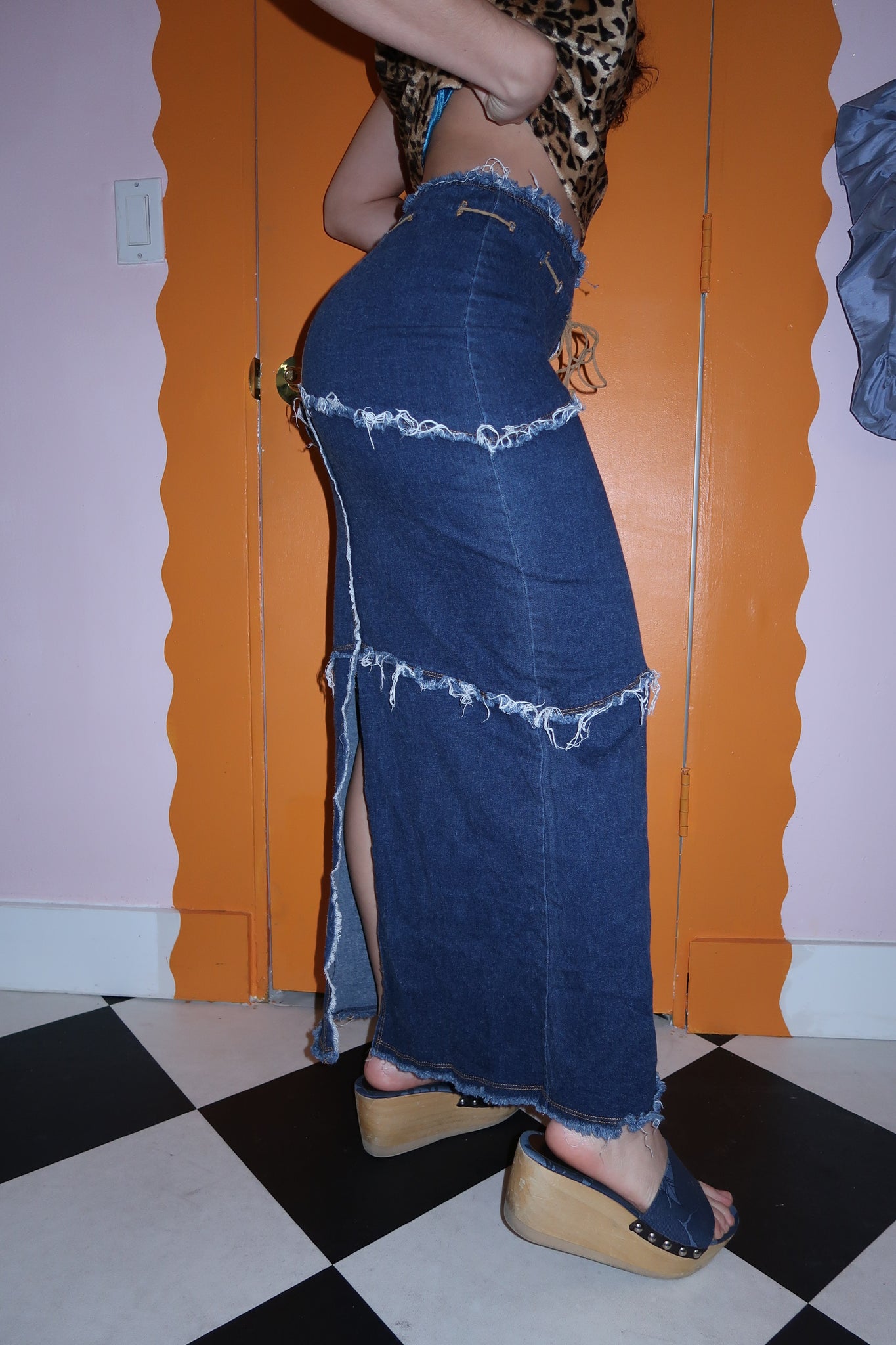 Vintage Maxi Denim Distressed Skirt