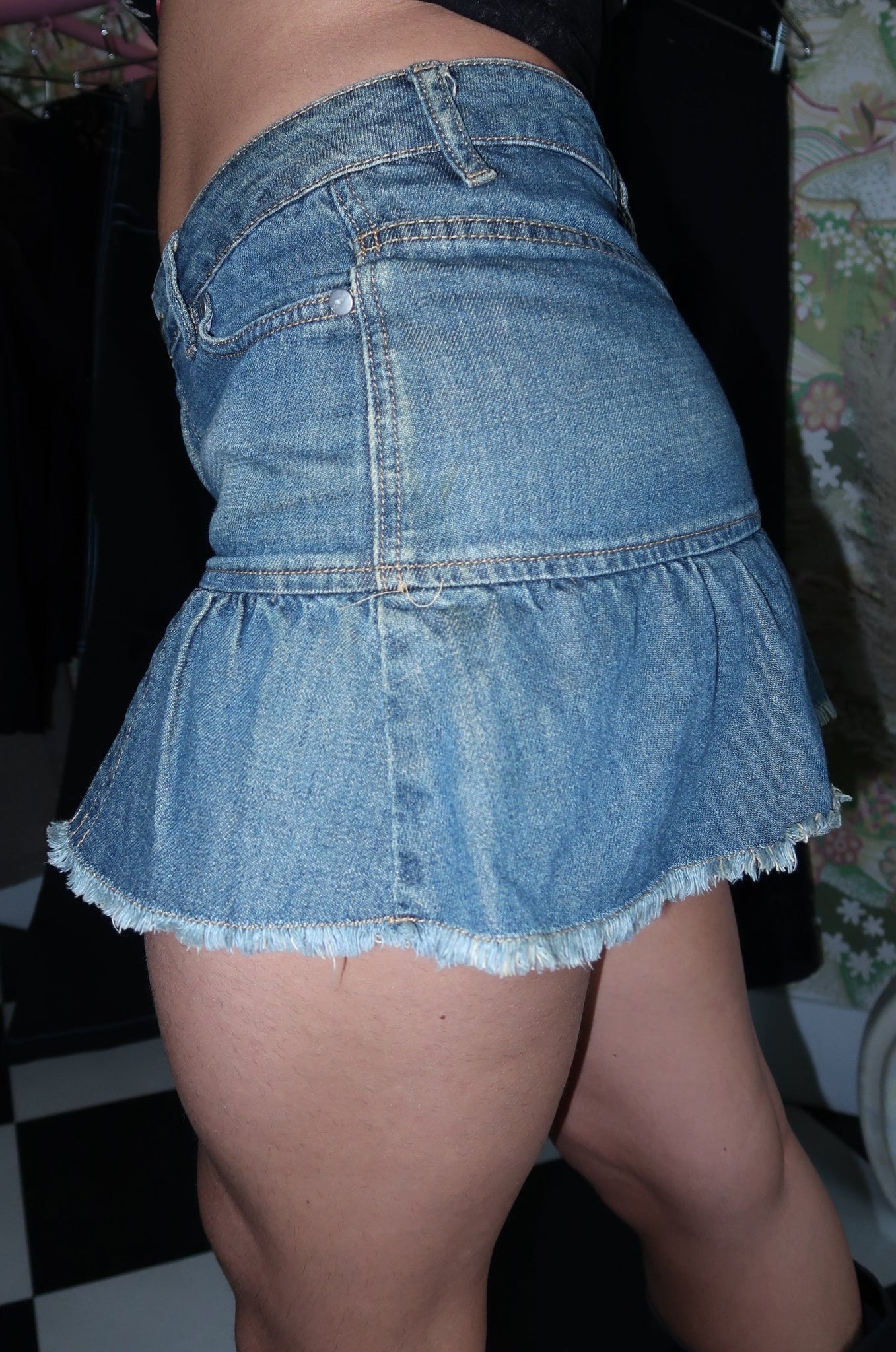 Denim Pleaded Mini Skirt
