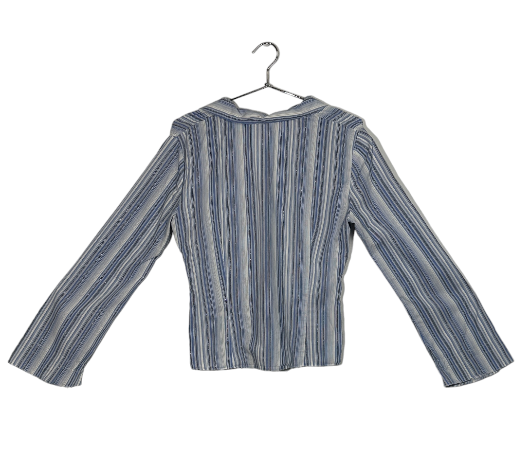Blue Striped Long Sleeve Top Metal Clasps