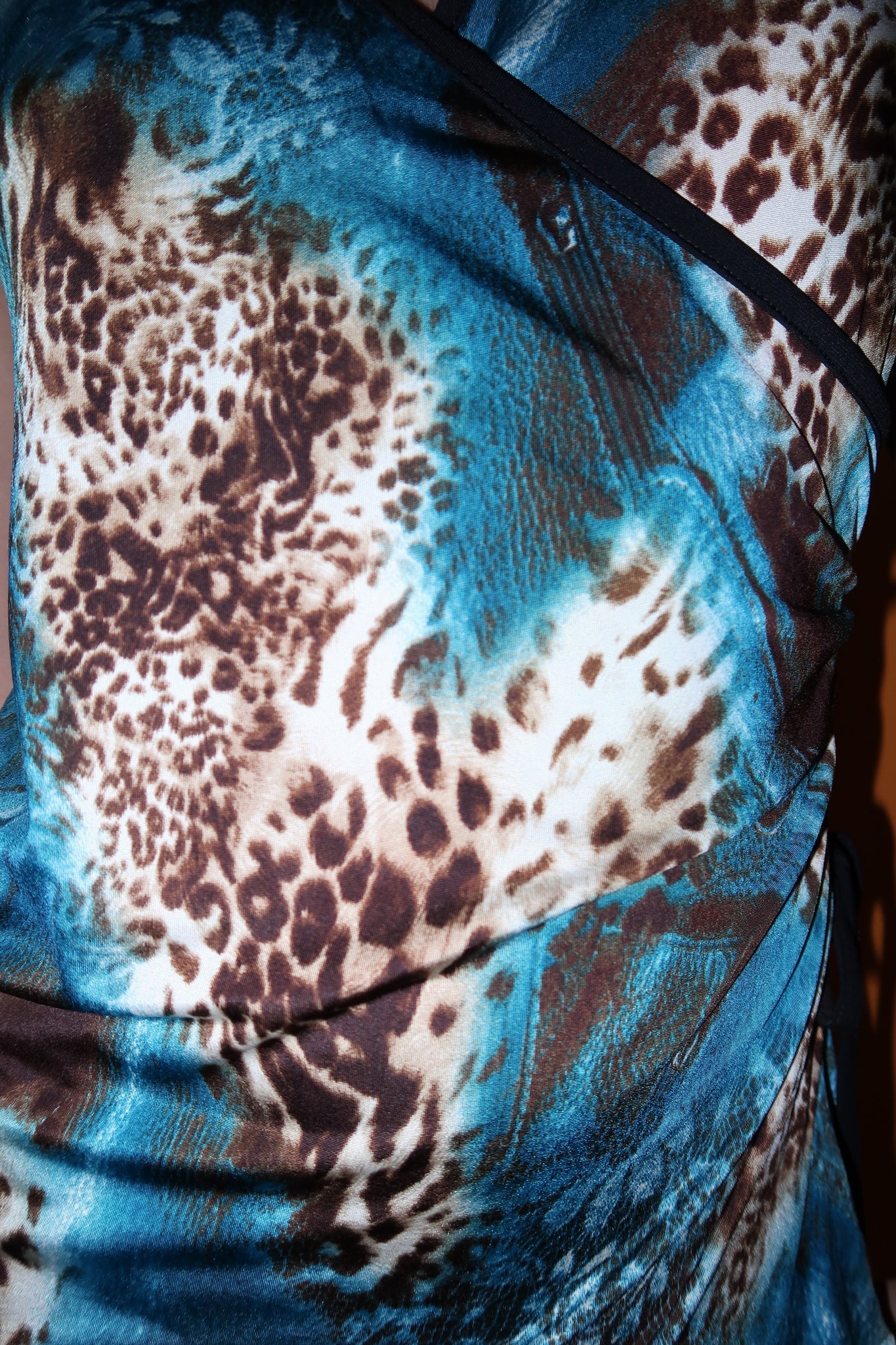 Leopard Print Blend W/ Blue Halter Dress