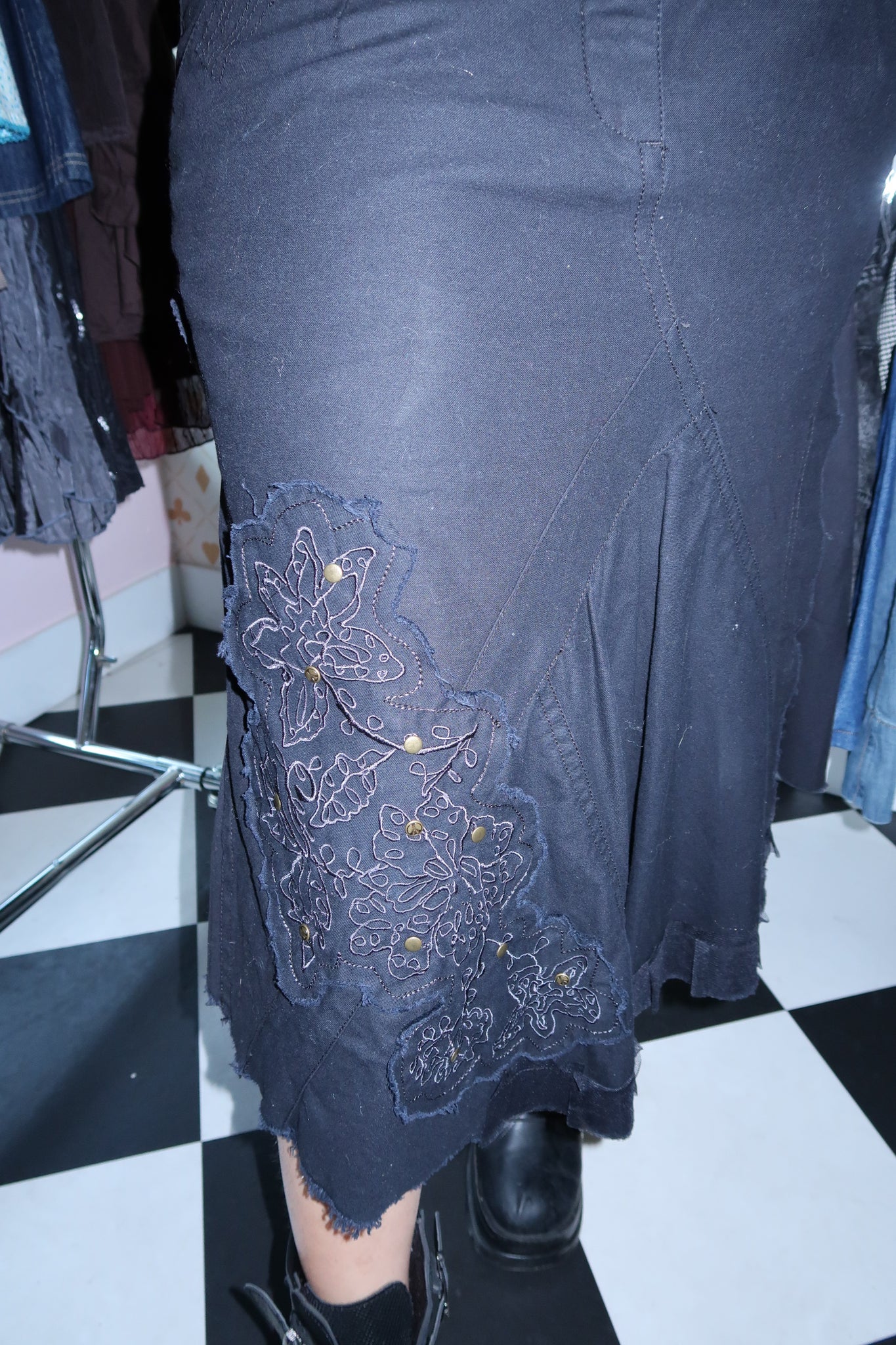 Black Flower Applique Maxi Skirt