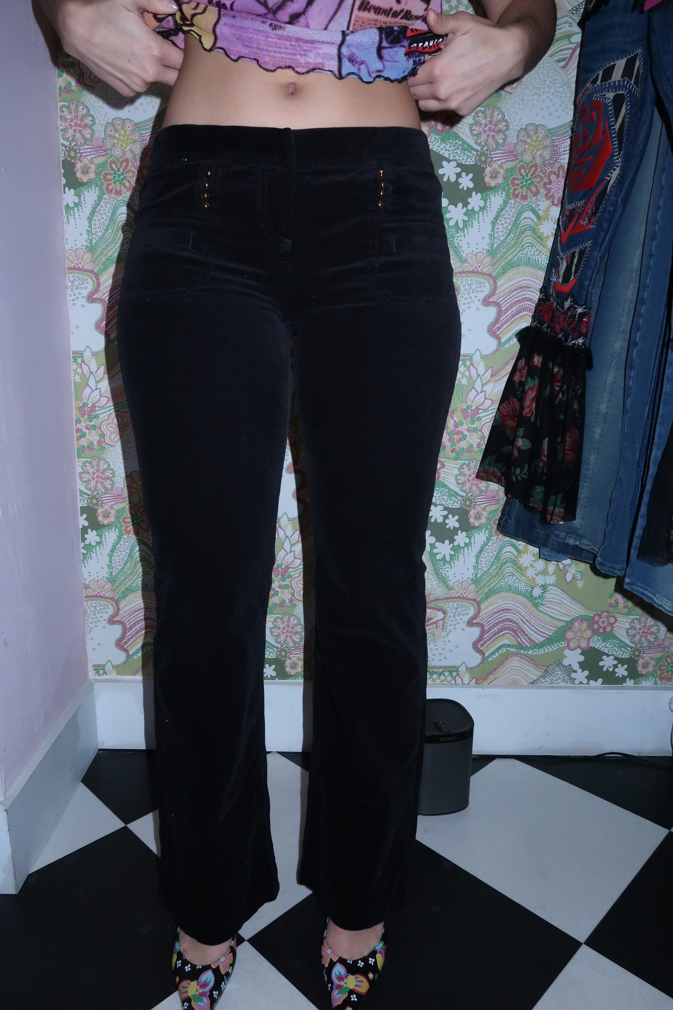 Roberto Cavalli Black Corduroy Flared Pants