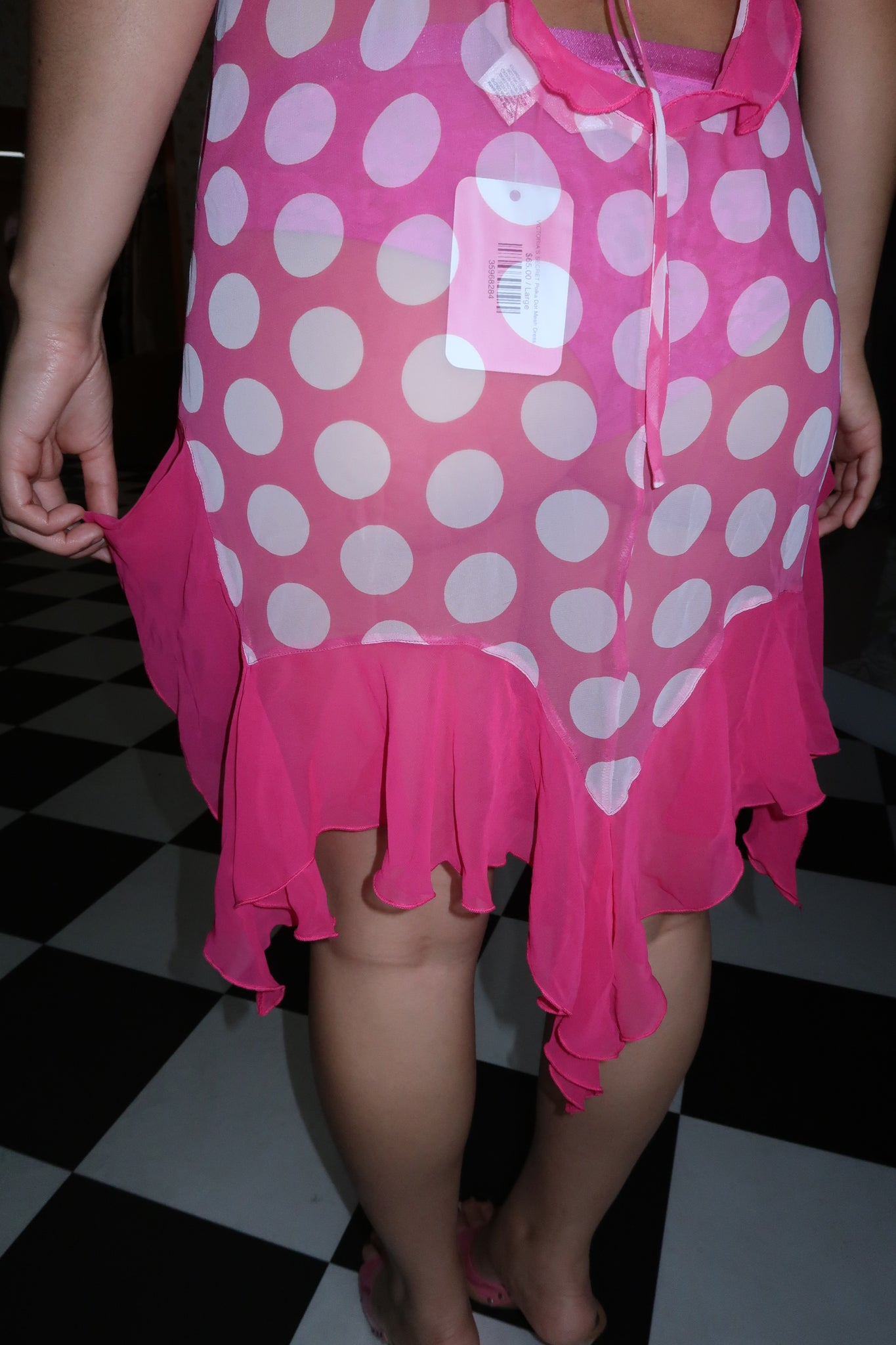 Victoria Secret Sheer Polka-Dot Asymmetrical Ruffle Dress