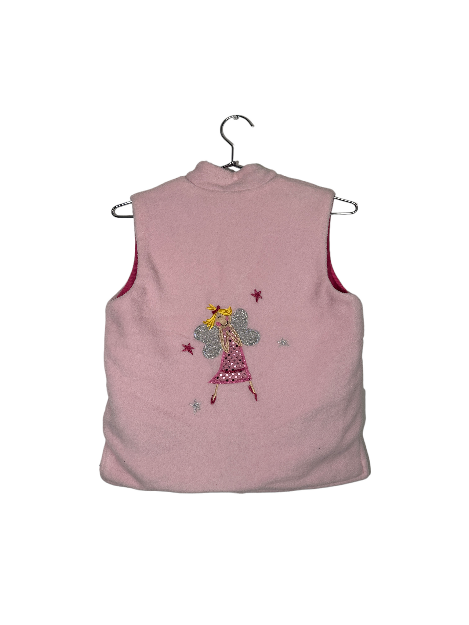 Pink Reversible Buttoned Vest Embroidered Fairy