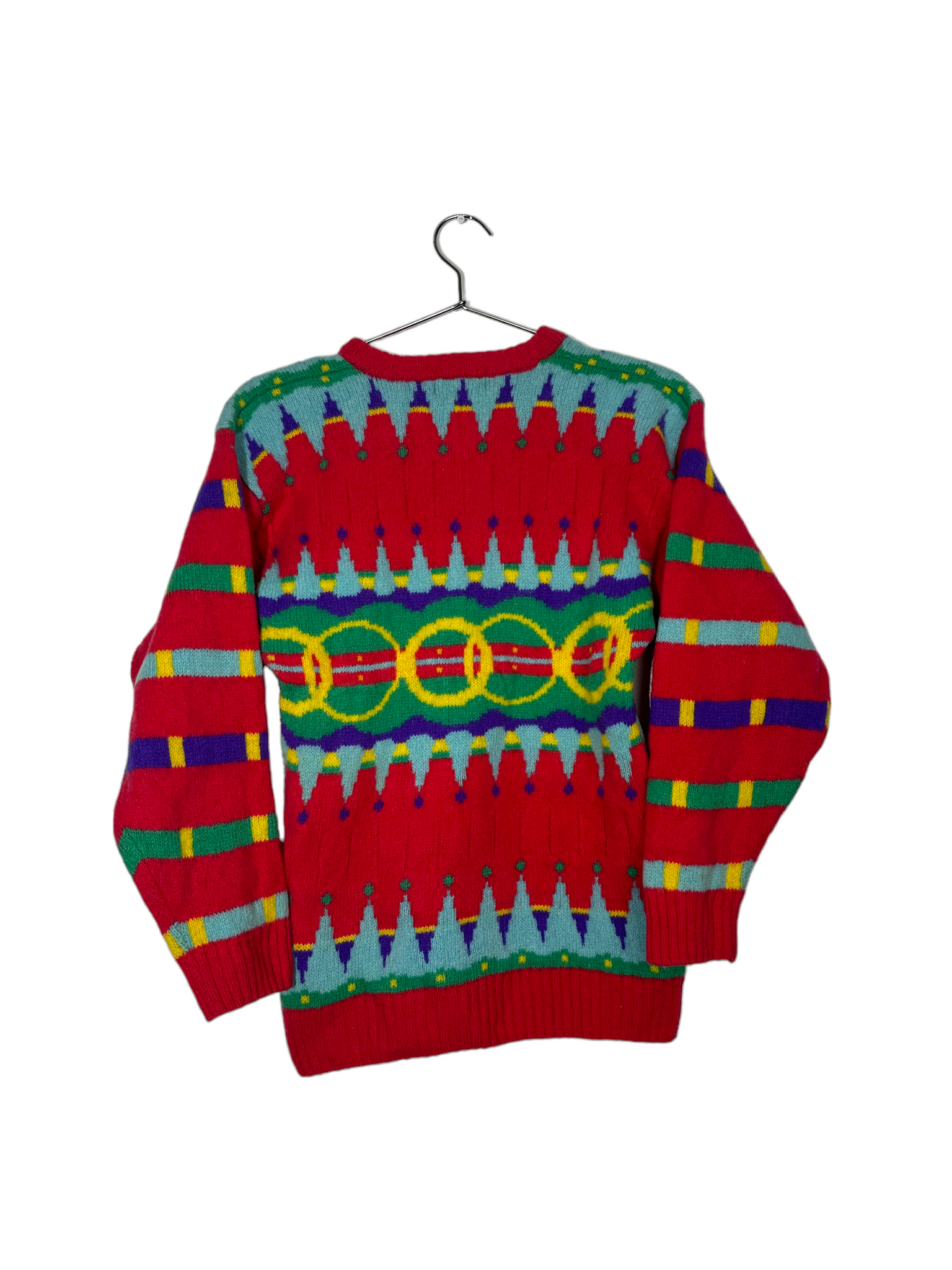 Multi Colored Funk Patterned Crew Neck Sweater