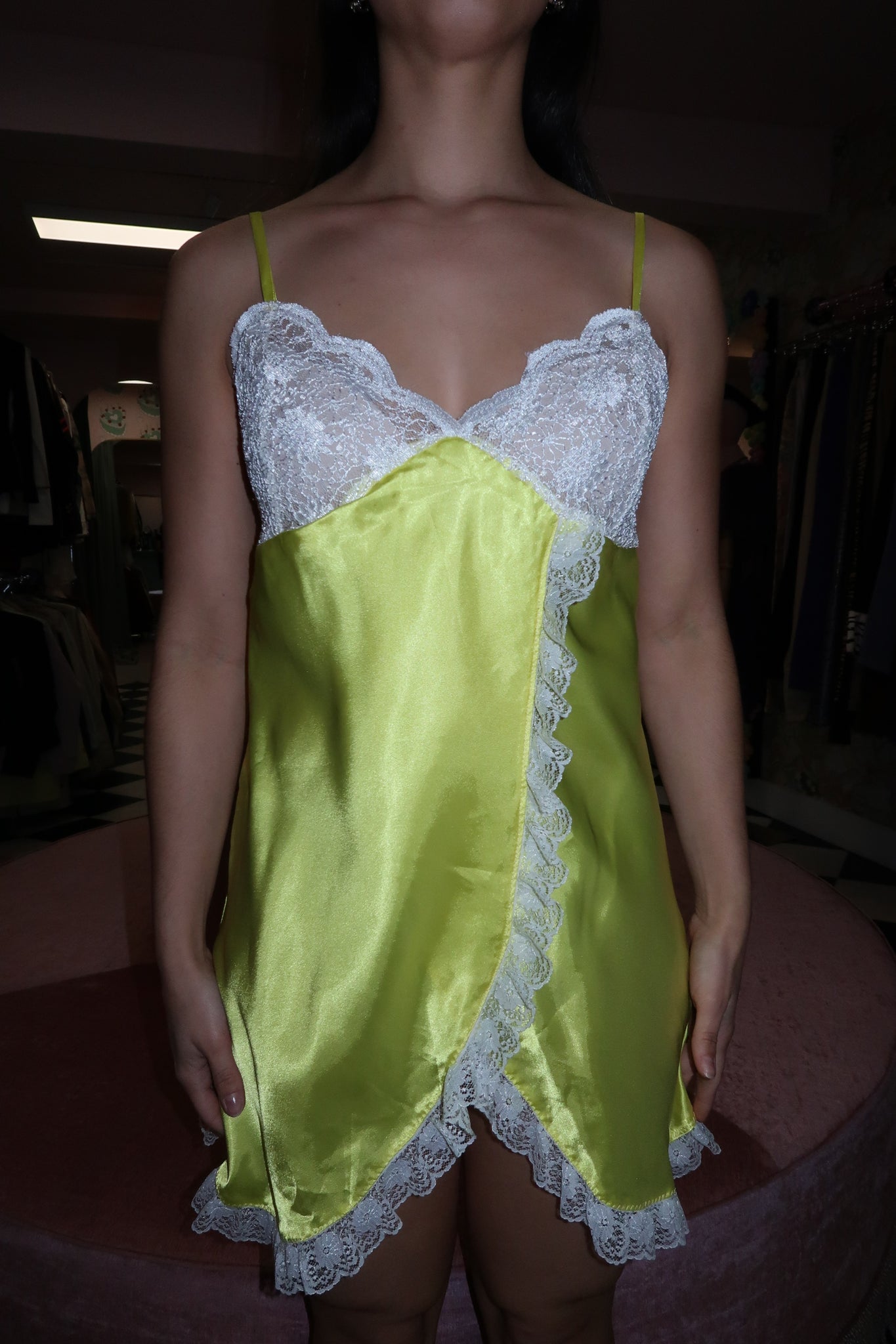 Neon Yellow Lace Slip Dress