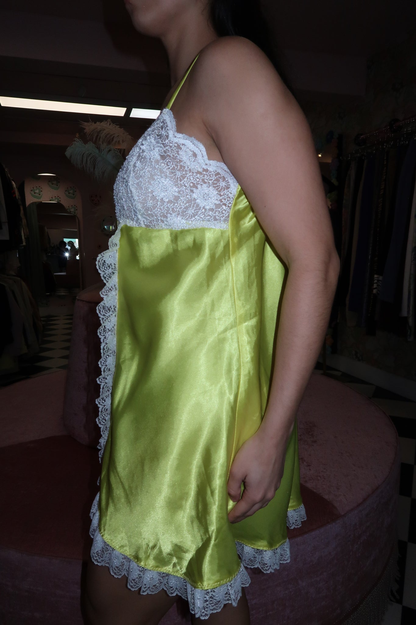 Neon Yellow Lace Slip Dress