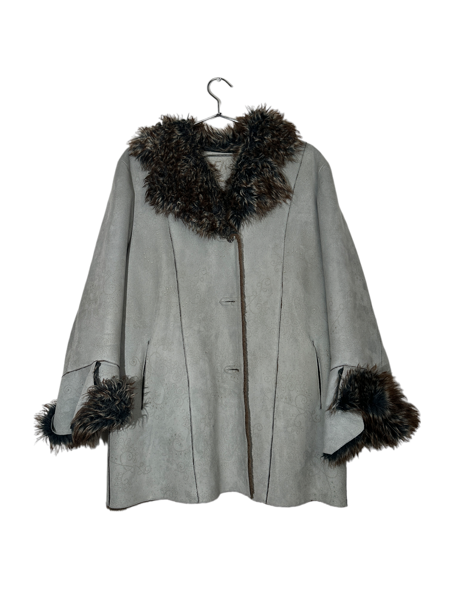 Blue Buttoned Coat Fur Trim