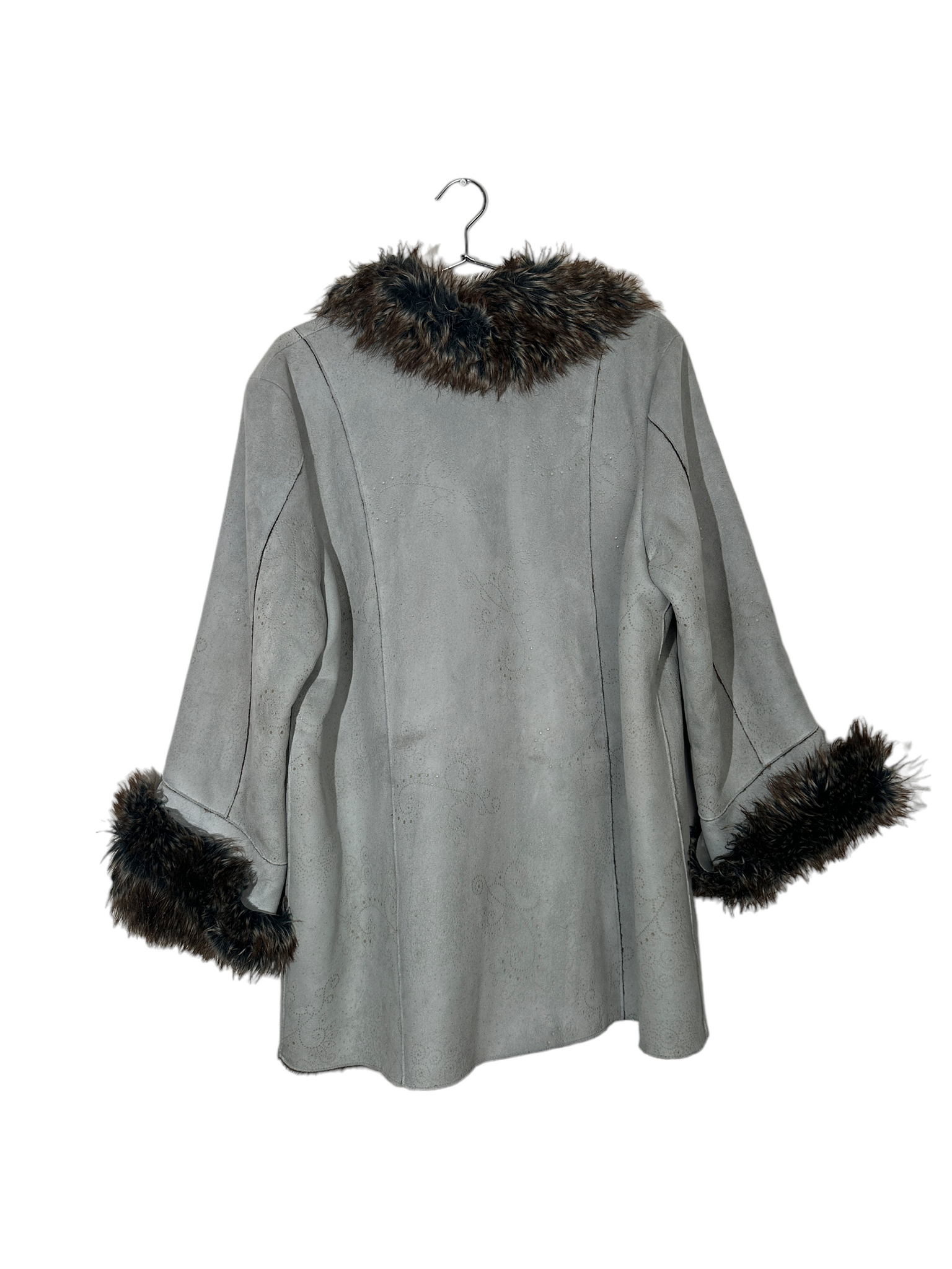 Blue Buttoned Coat Fur Trim