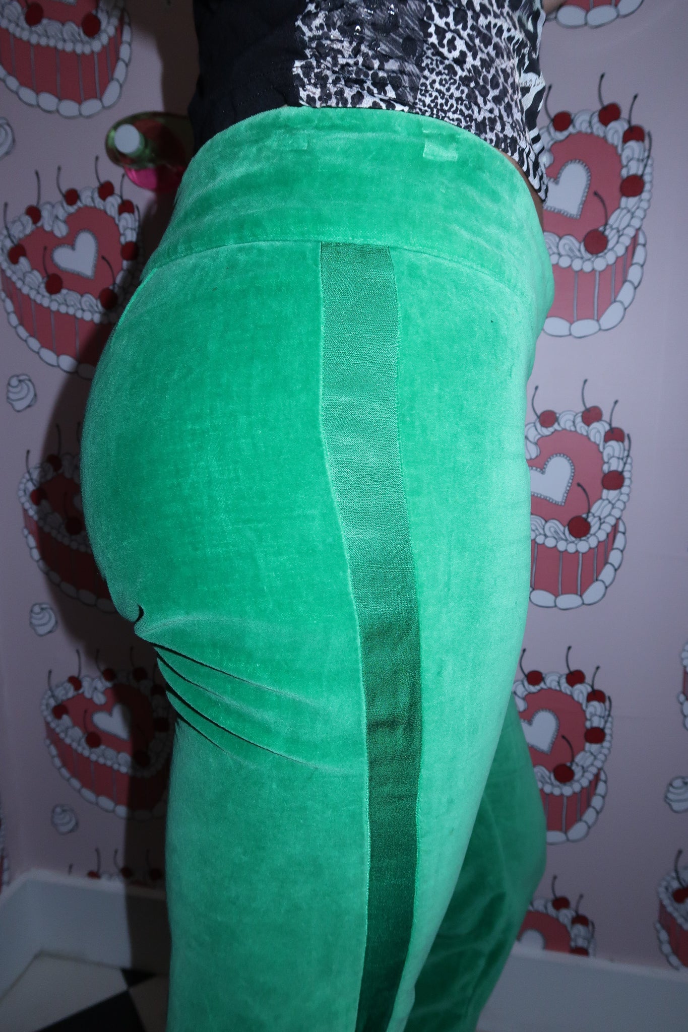 Green Velvet Low Waist Pants