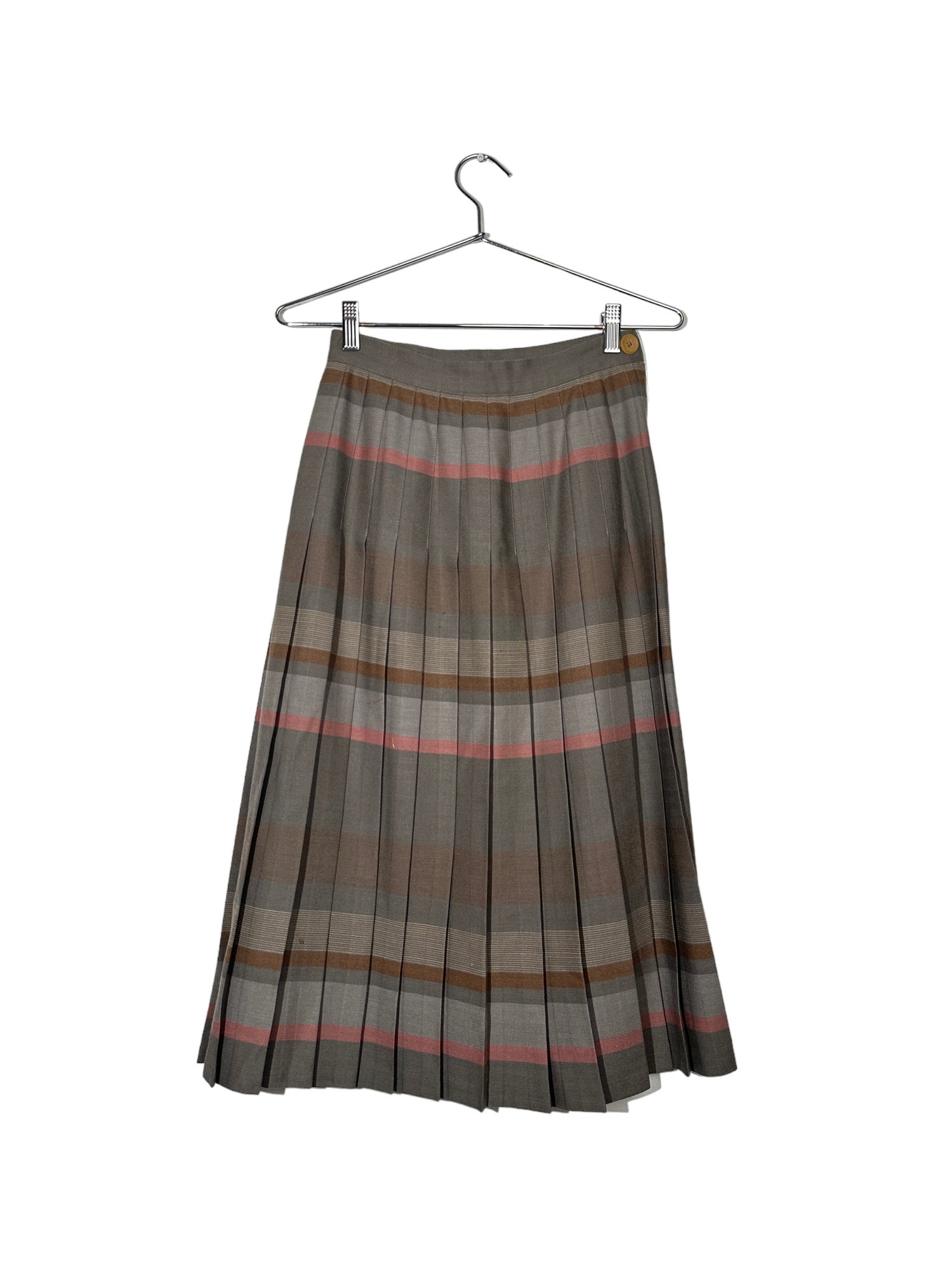 Grey & Salmon Striped Pleated Maxi Skirt