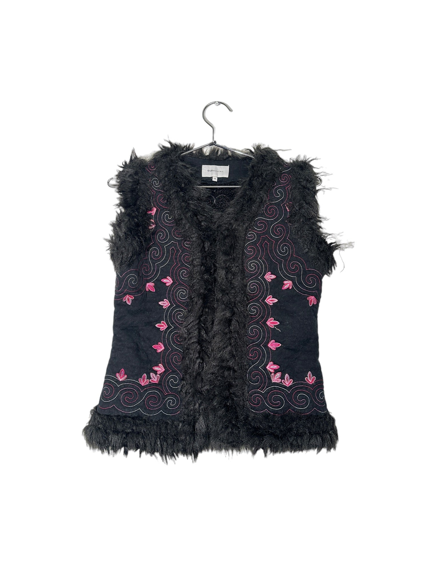 Furry Vest Trim Pink Embroidery