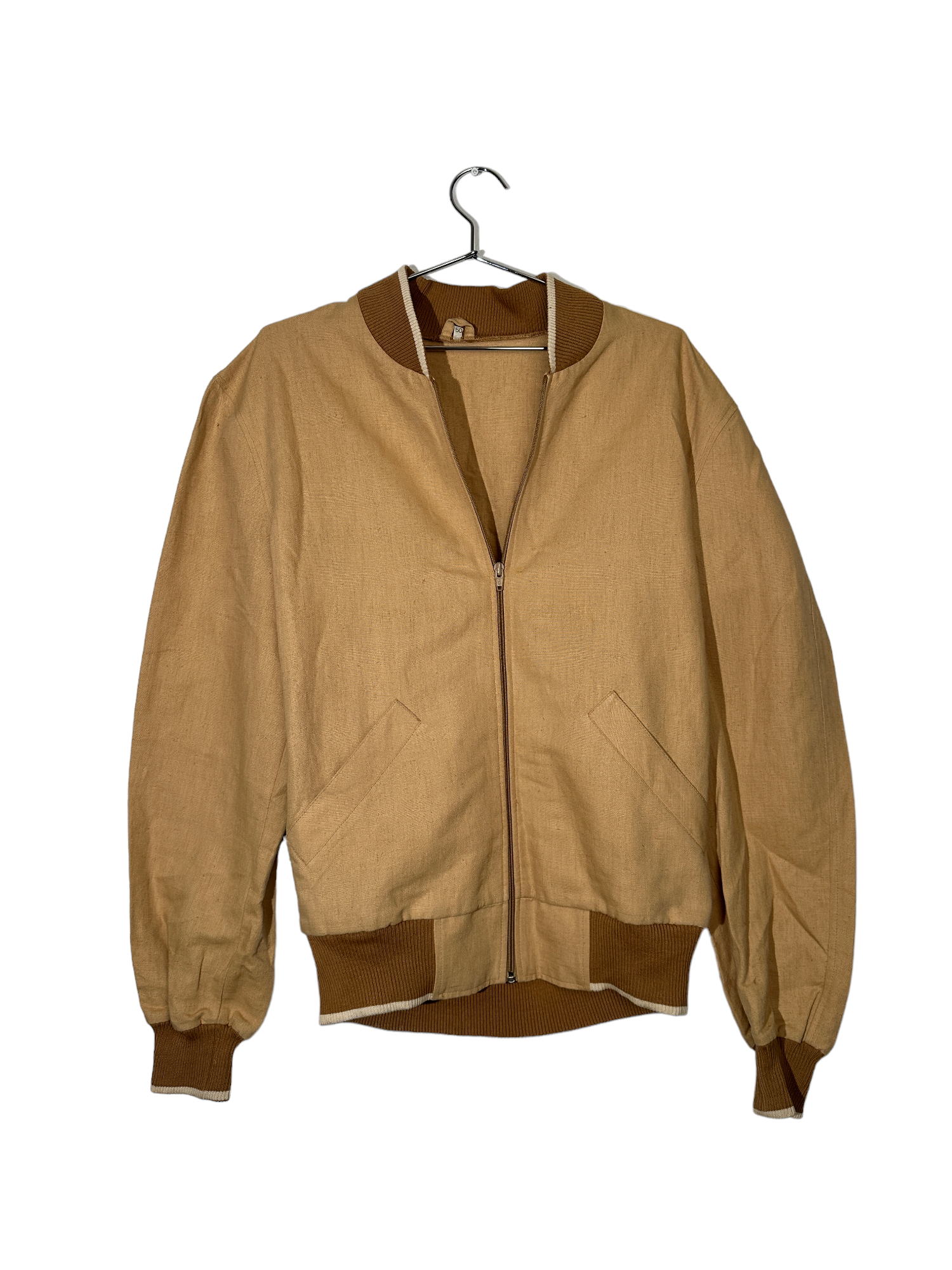 Tan Linen Bomber Jacket