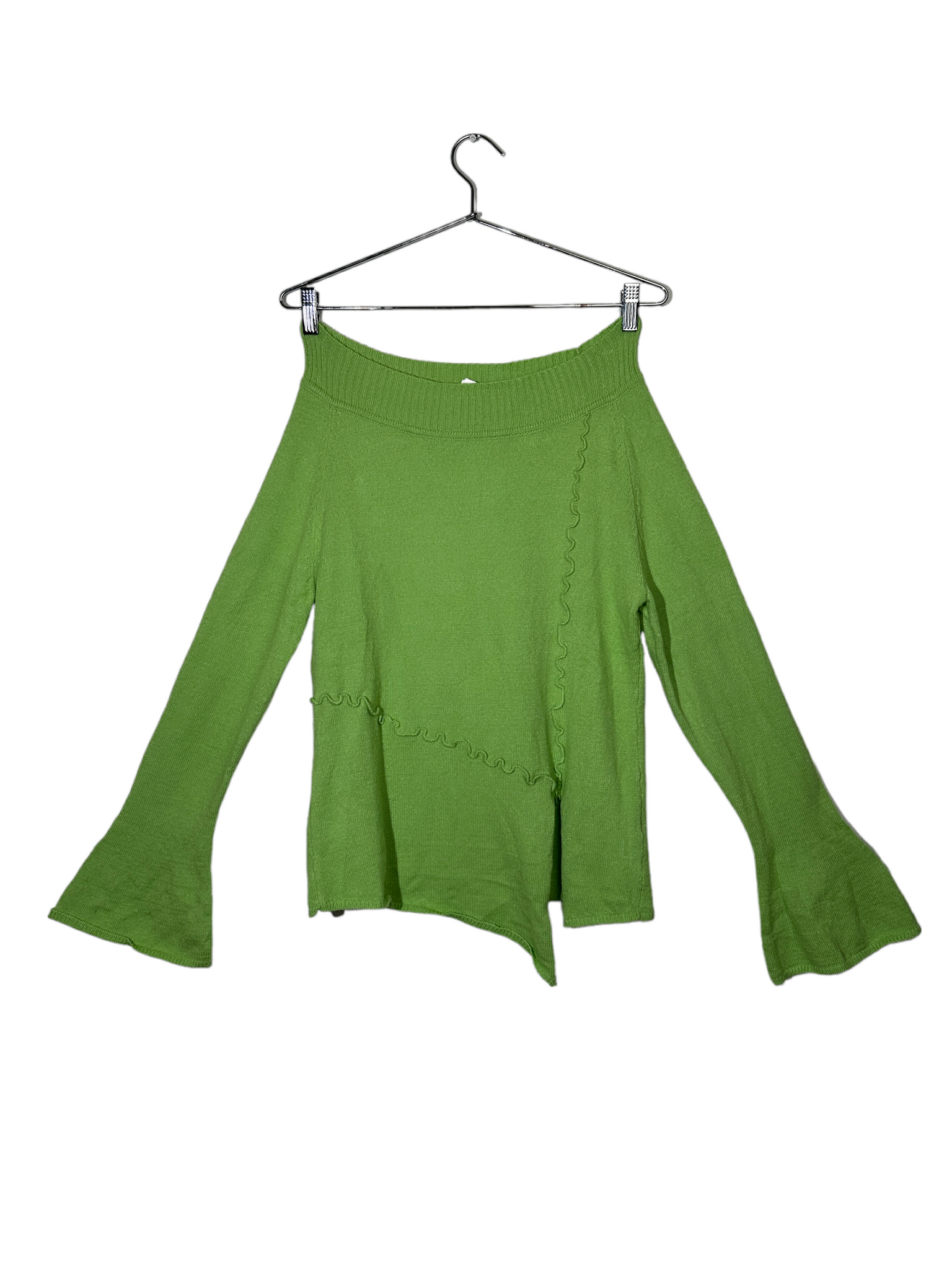 Green Over Shoulder Knitted Long Sleeve