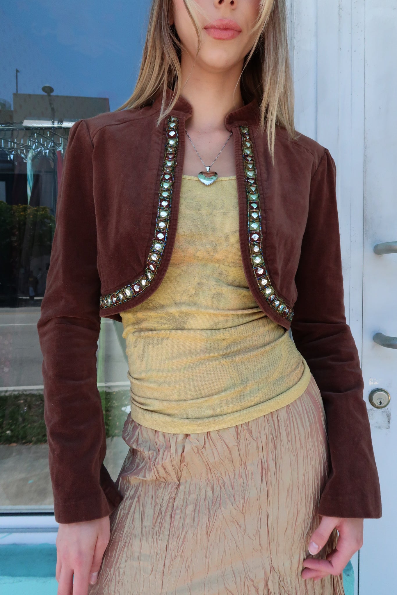 Brown Embellished Velvet Jacket