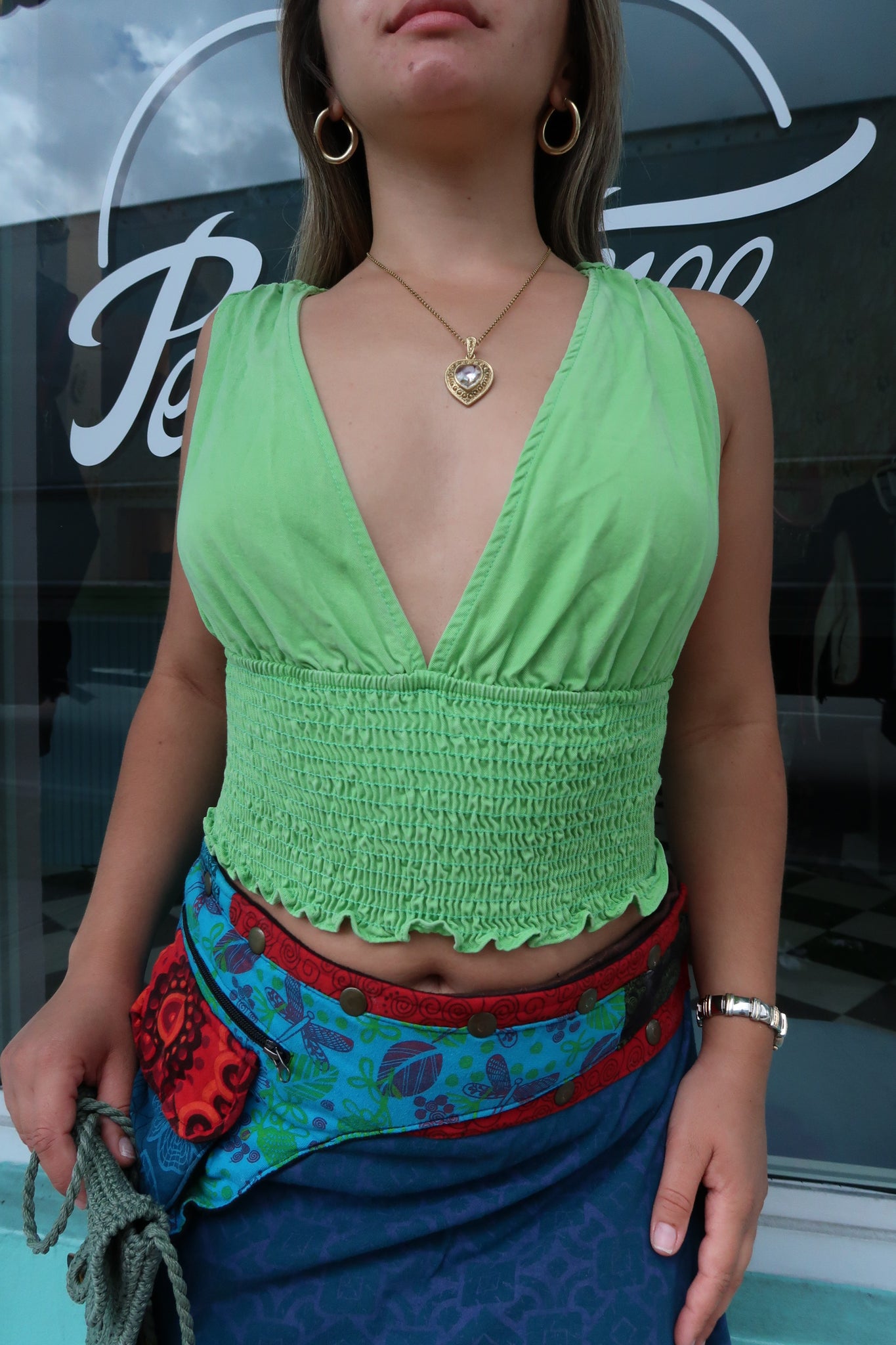 Lime Green V-Neck Cropped Tank