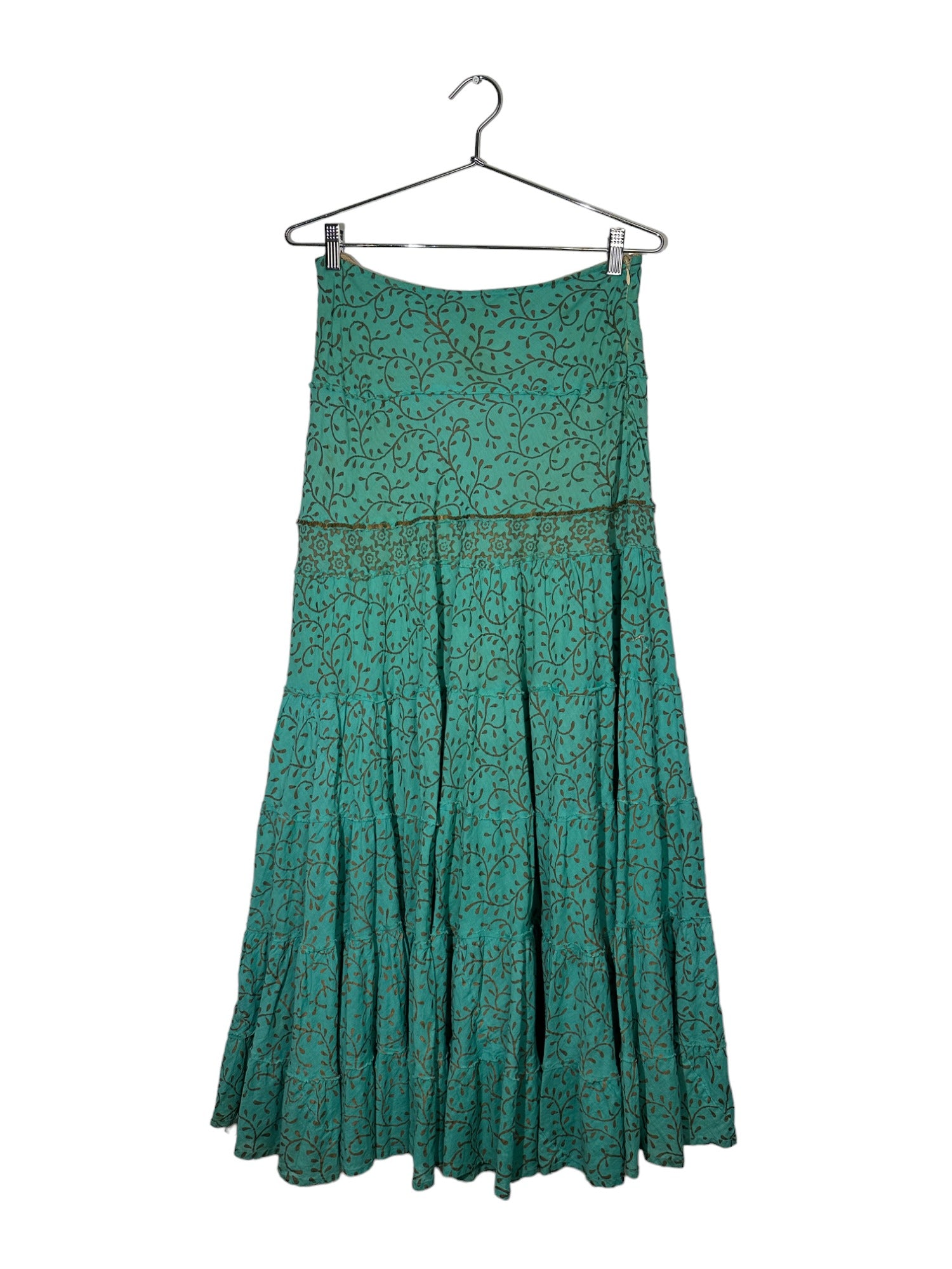 Teal Vine Pattern Tiered Skirt with Gold Sequin Detailing