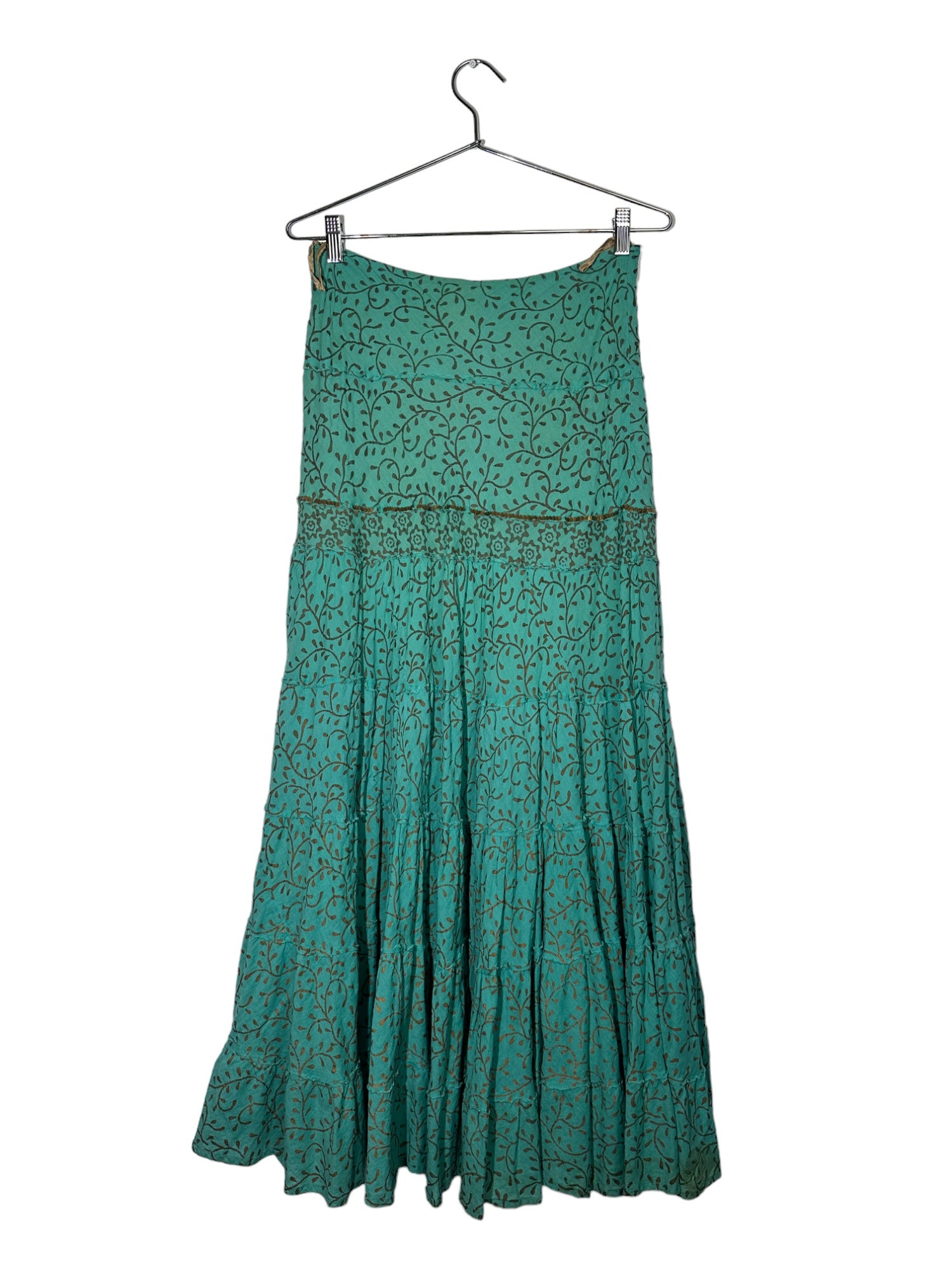 Teal Vine Pattern Tiered Skirt with Gold Sequin Detailing