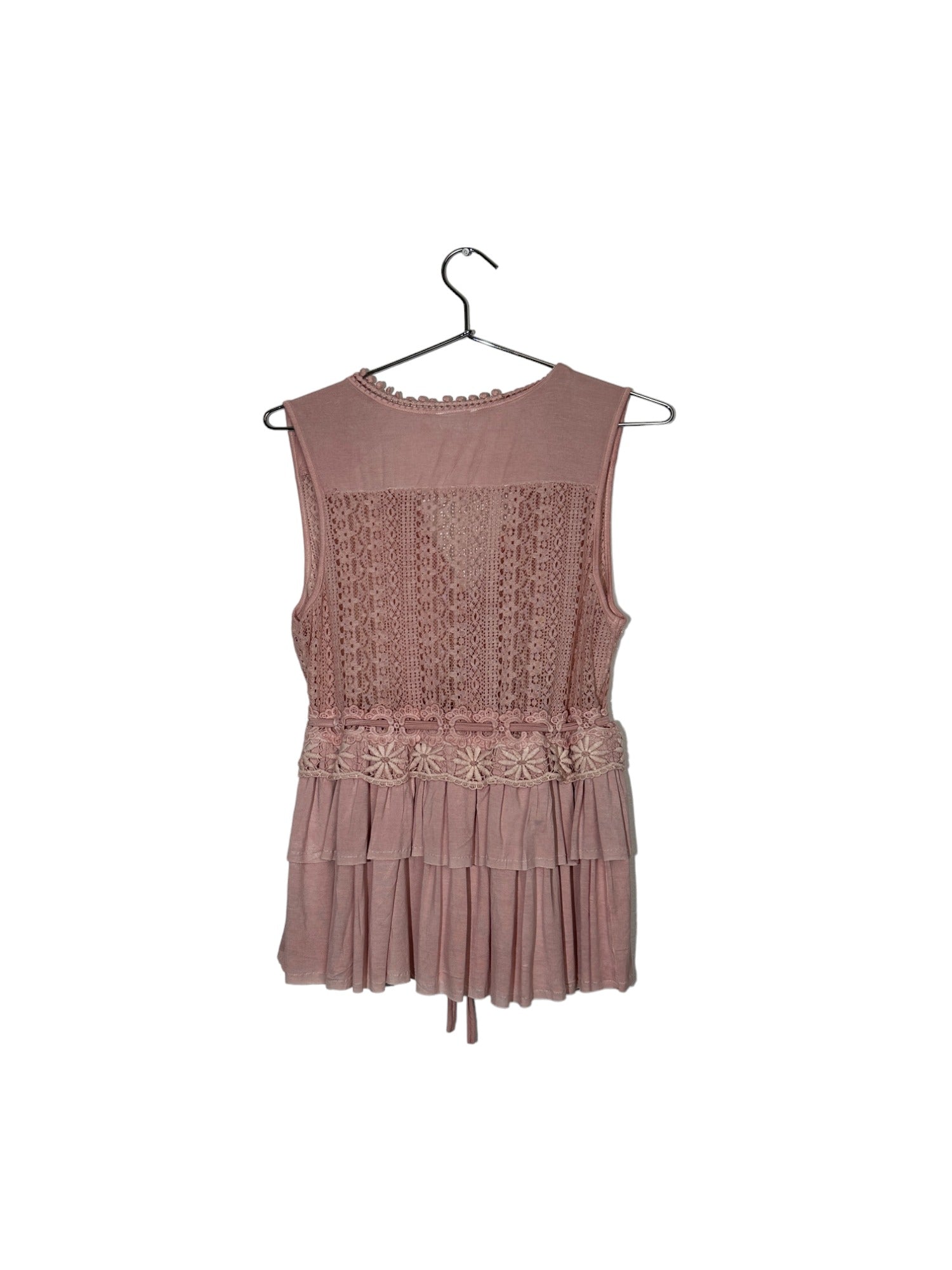 Pink Lacy Adjustable Waist Ruffled Tank Top