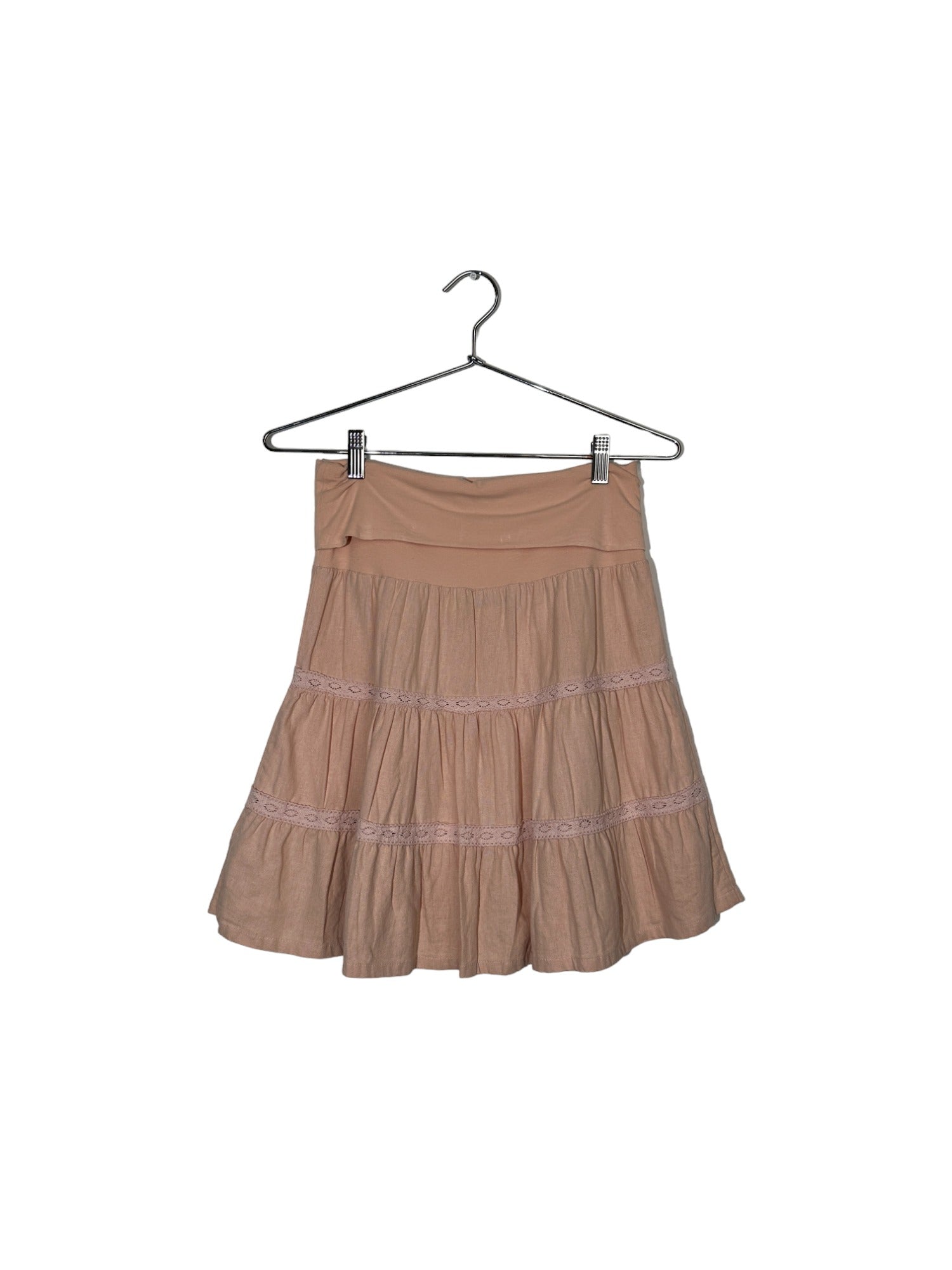 Pink Foldable Waistband Tiered Skirt