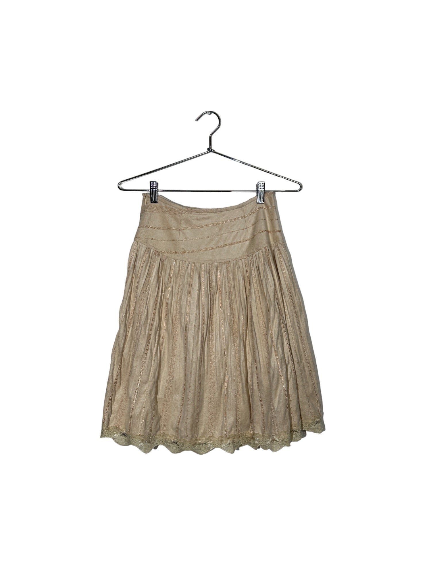 Tan Soft Embroidered Lace Trim Skirt