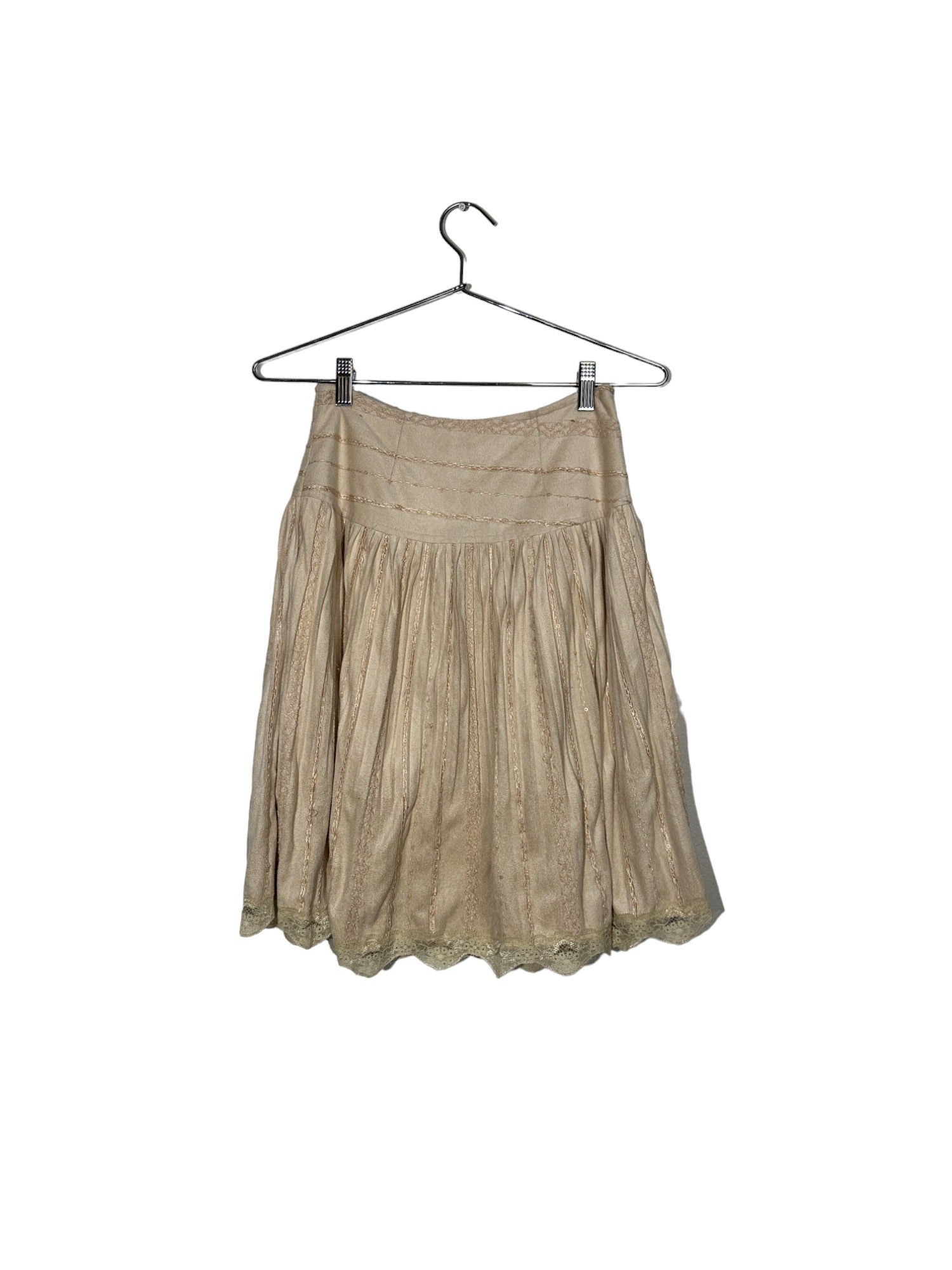 Tan Soft Embroidered Lace Trim Skirt