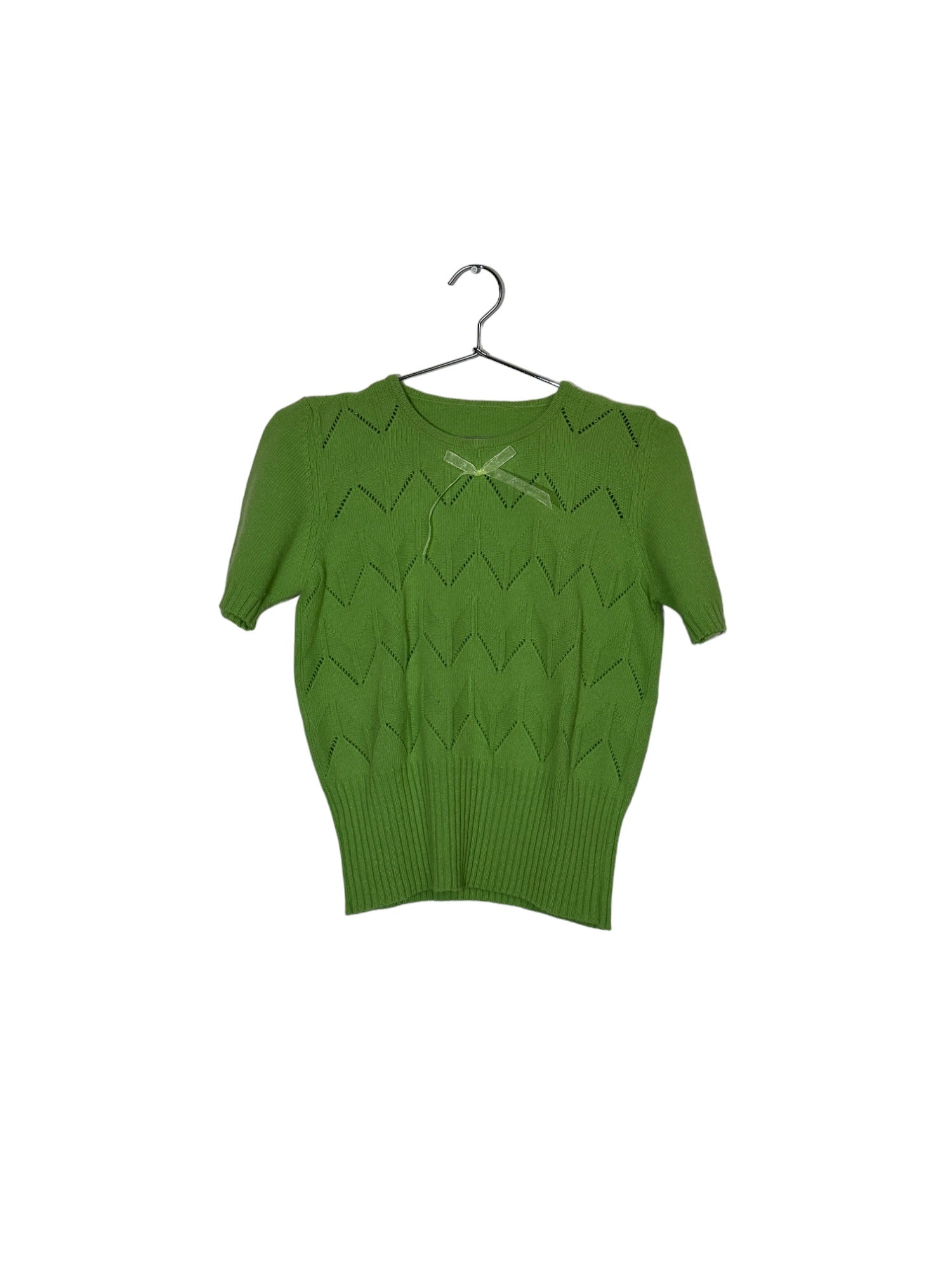 Green Soft Chevron Pattern Cinched Top with Bow