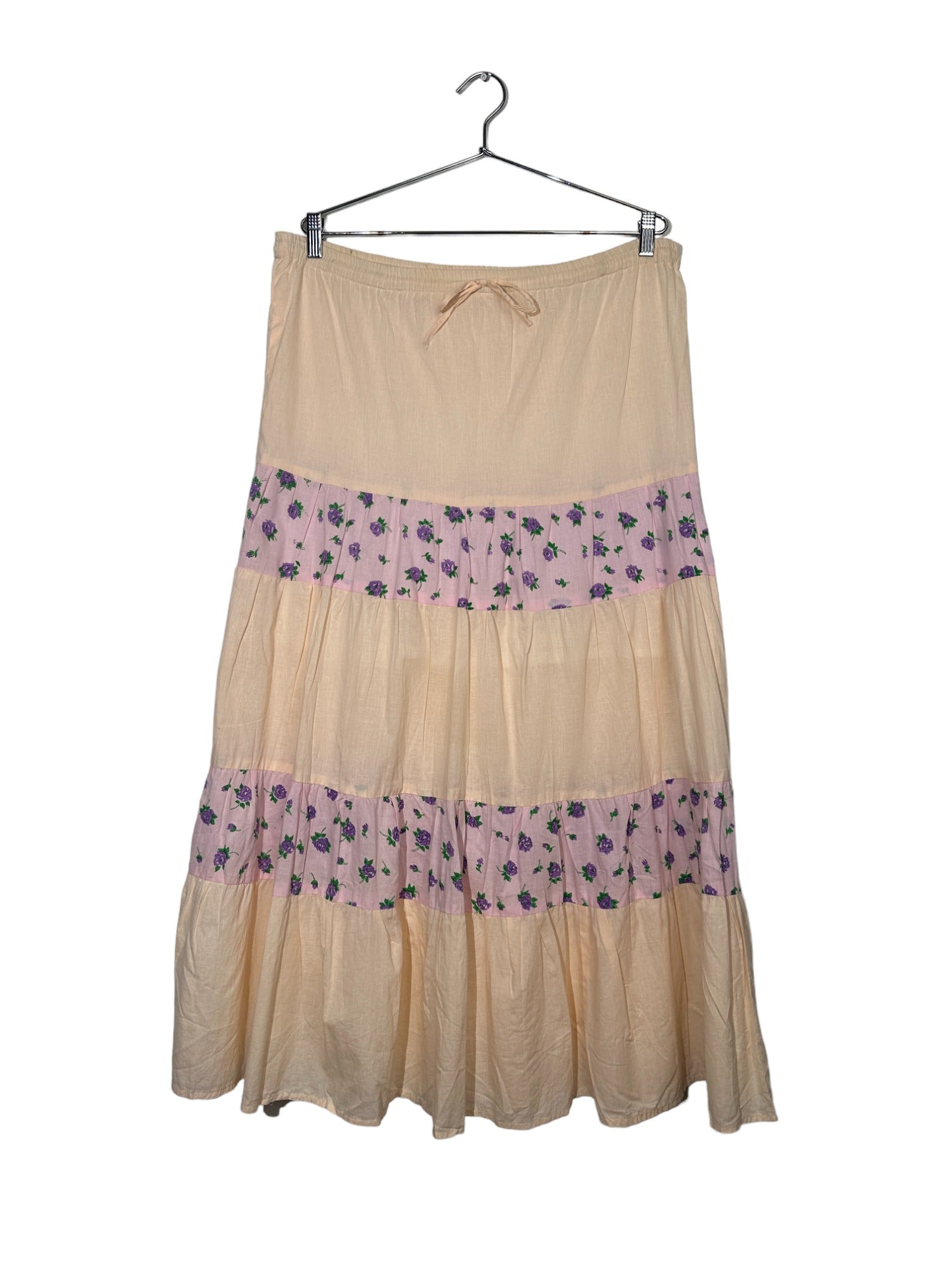 Cream And Pink Floral Tiered Skirt