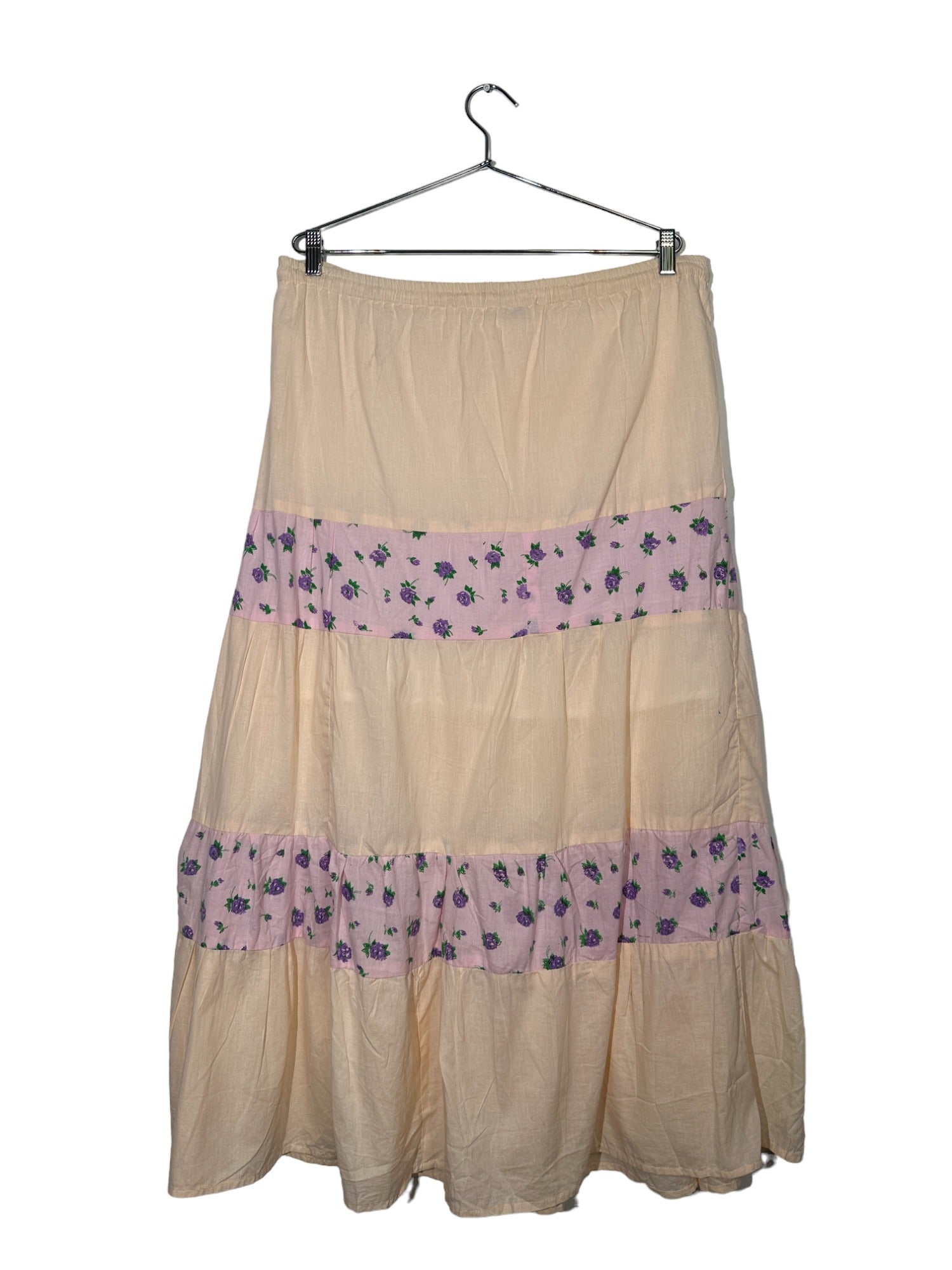 Cream And Pink Floral Tiered Skirt