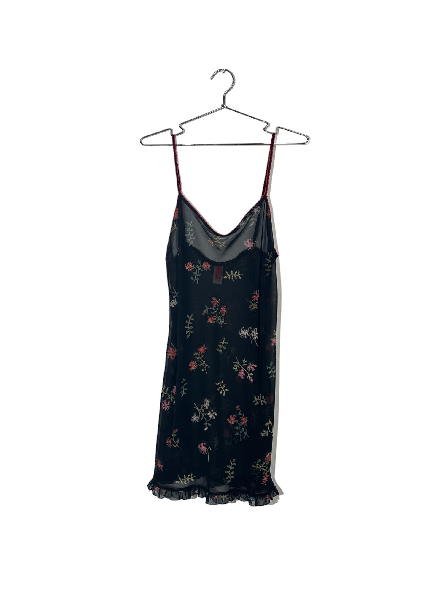 Vintage Black Floral Ruffled Slip Dress