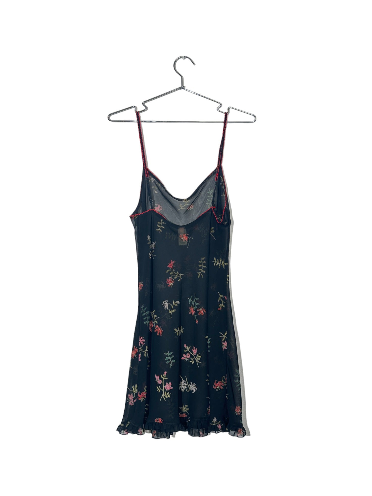 Vintage Black Floral Ruffled Slip Dress