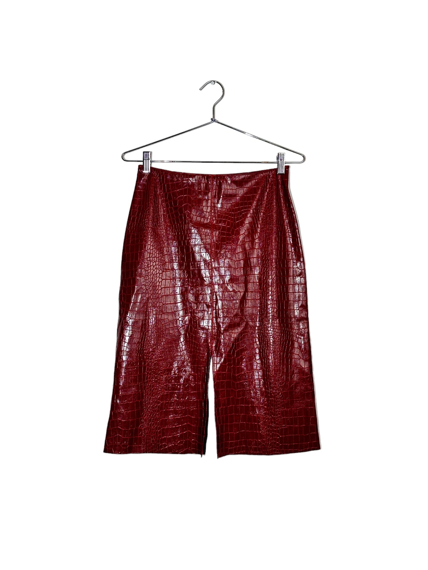 Red Lined Faux Crocodile Skin Skirt