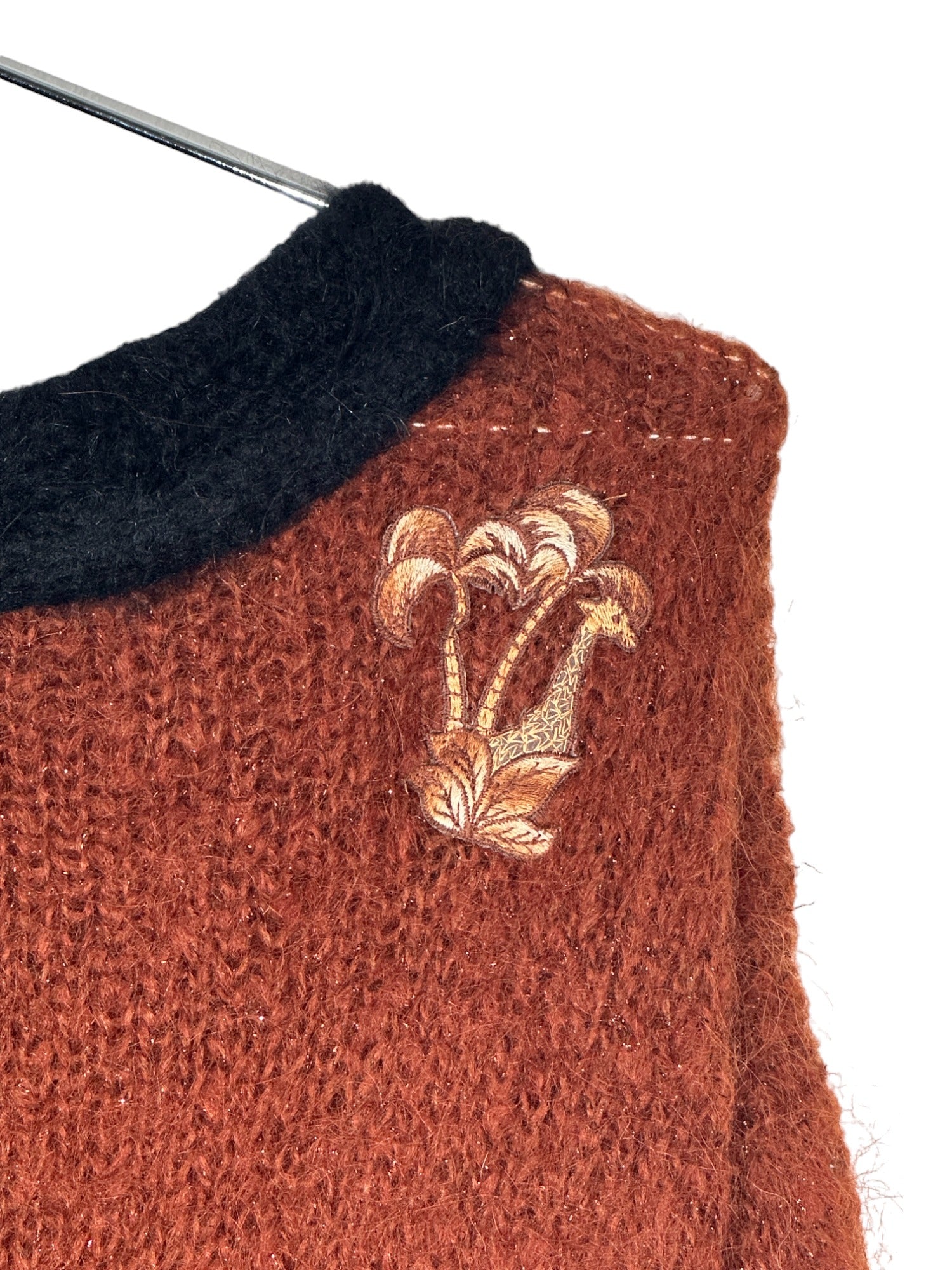 Orange Brown Giraffe Embroidered Knit Sweater