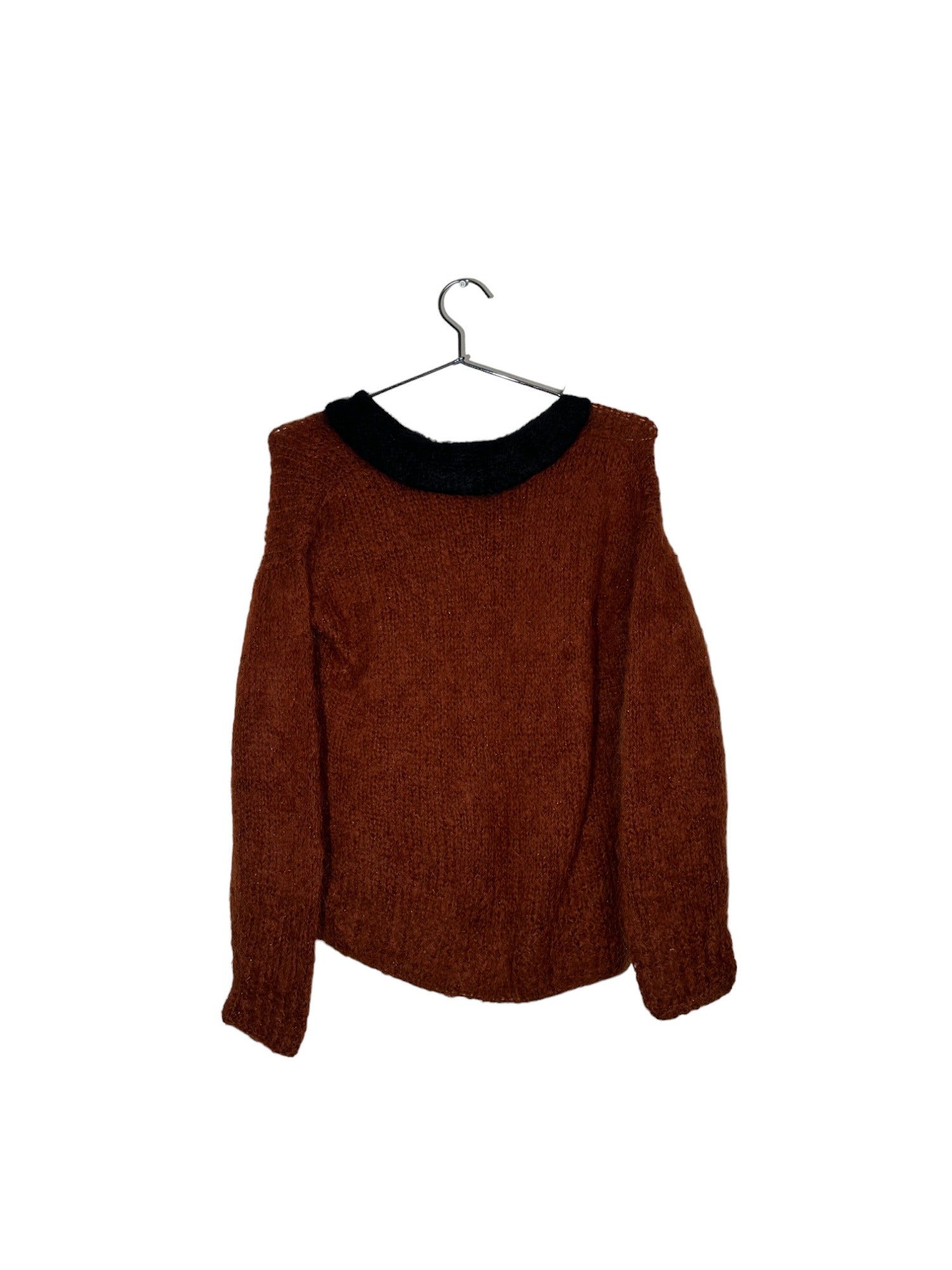 Orange Brown Giraffe Embroidered Knit Sweater