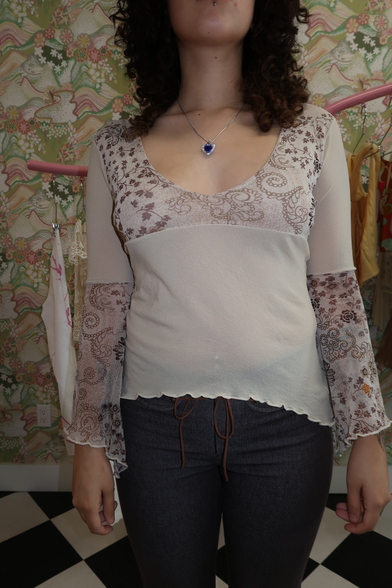 Sheer Paisley Design Long Sleeve