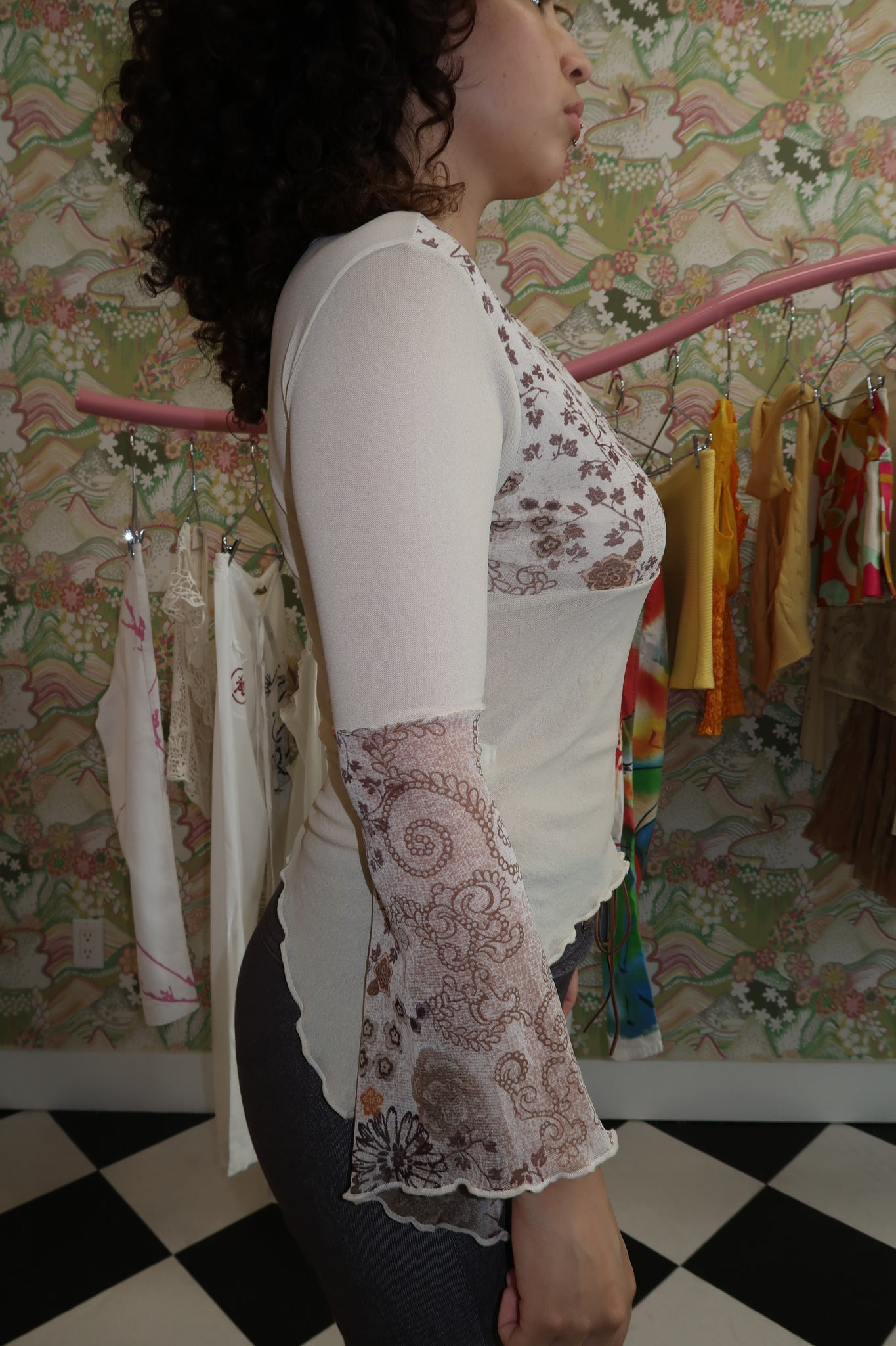 Sheer Paisley Design Long Sleeve