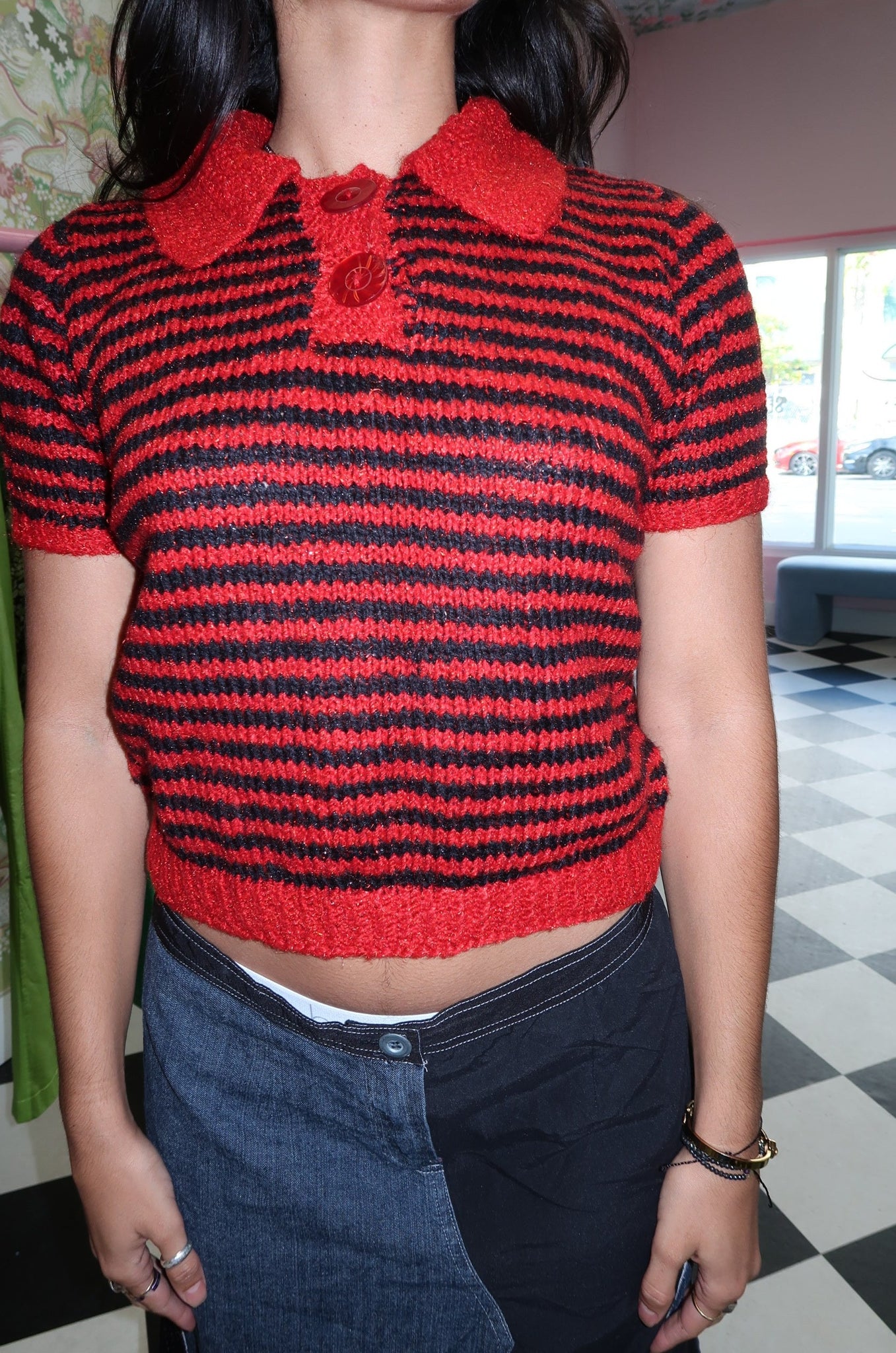 Knit Red and Black Top