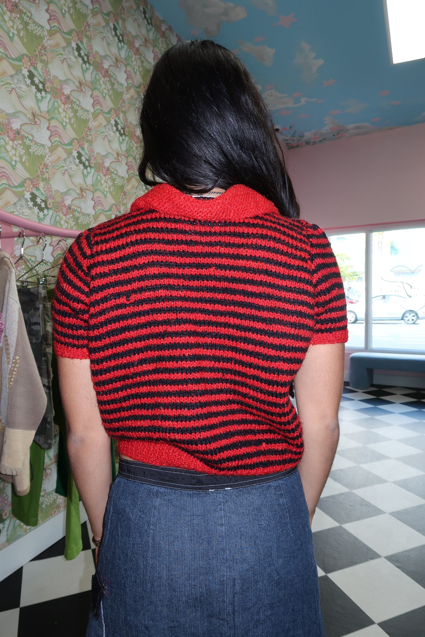 Knit Red and Black Top