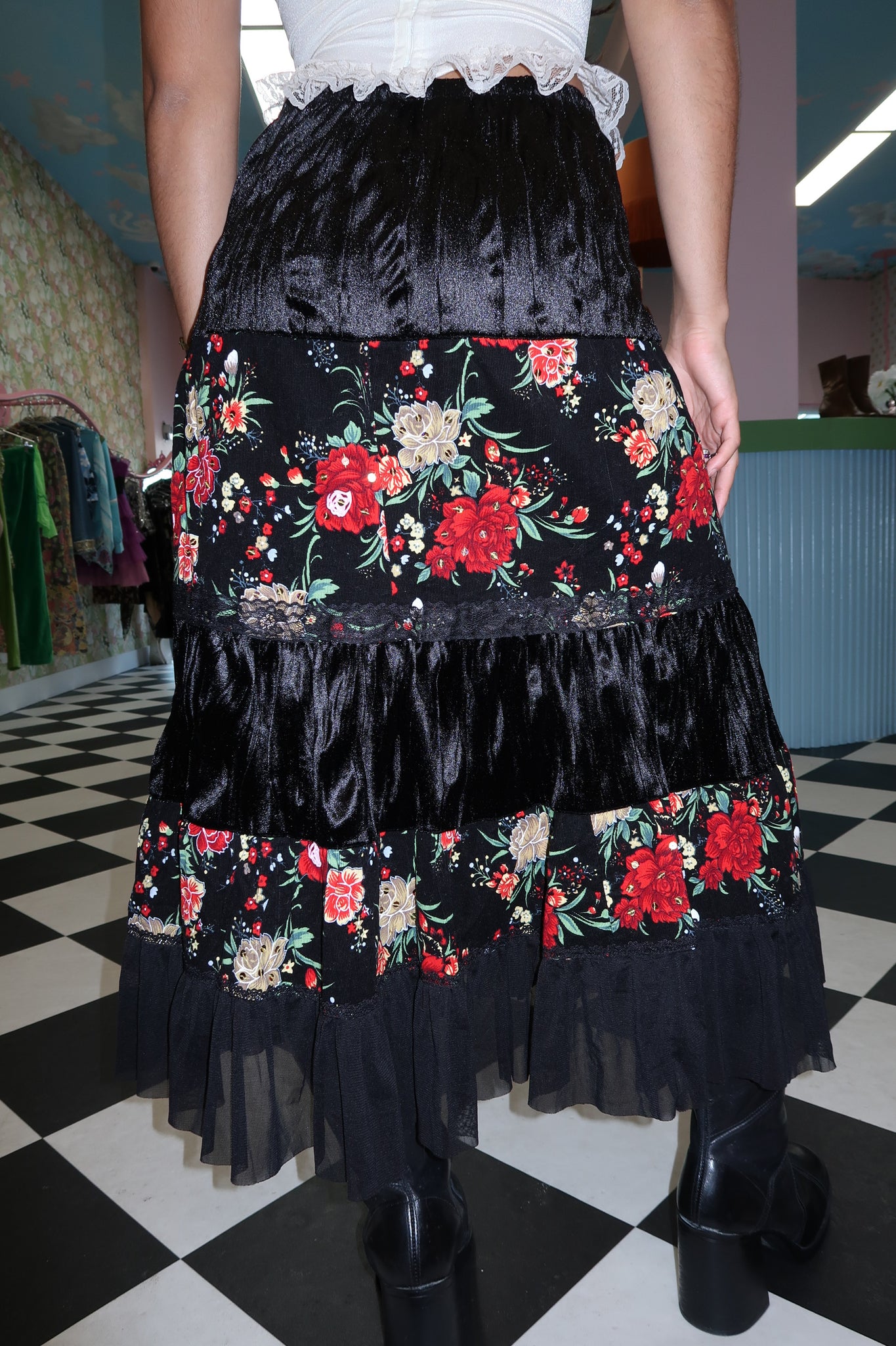 Floral Velvet Maxi Skirt