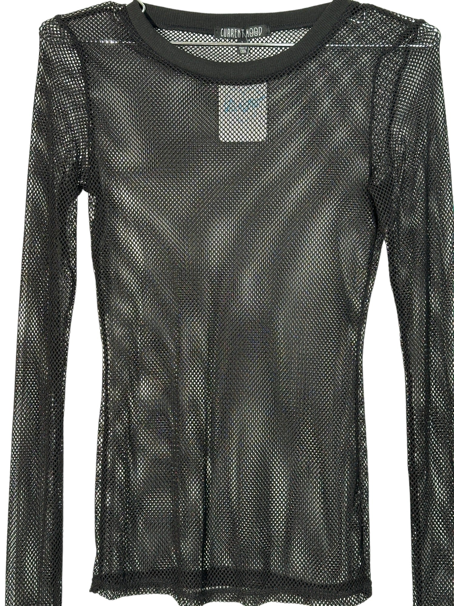 Black Mesh Long Sleeve Top