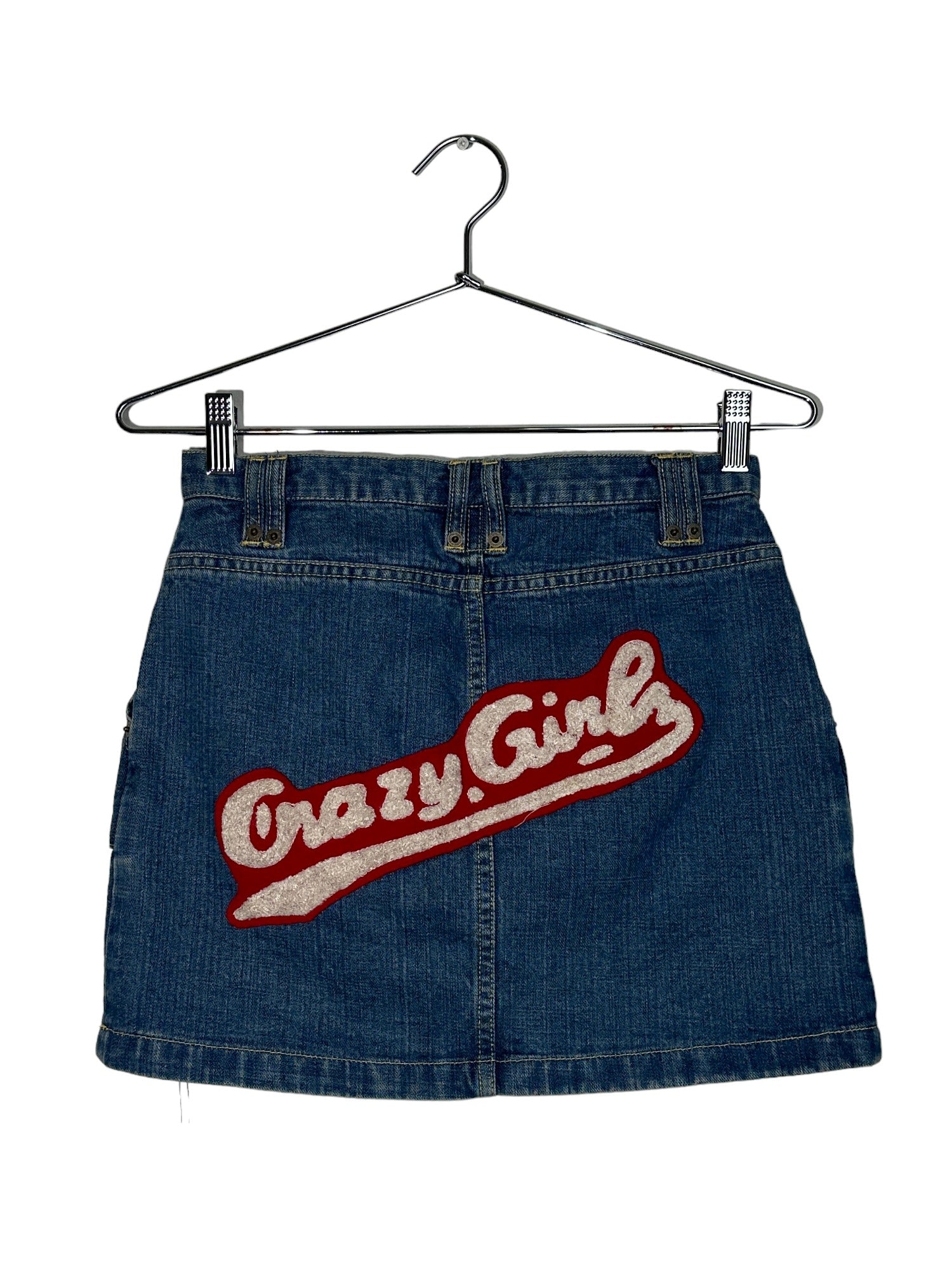 Blue "Crazy Girl" Patch Denim Mini Skirt