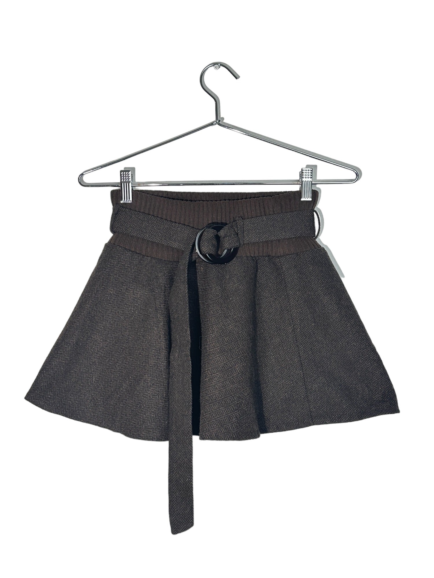 Brown O-Ring Belt Mini Skirt