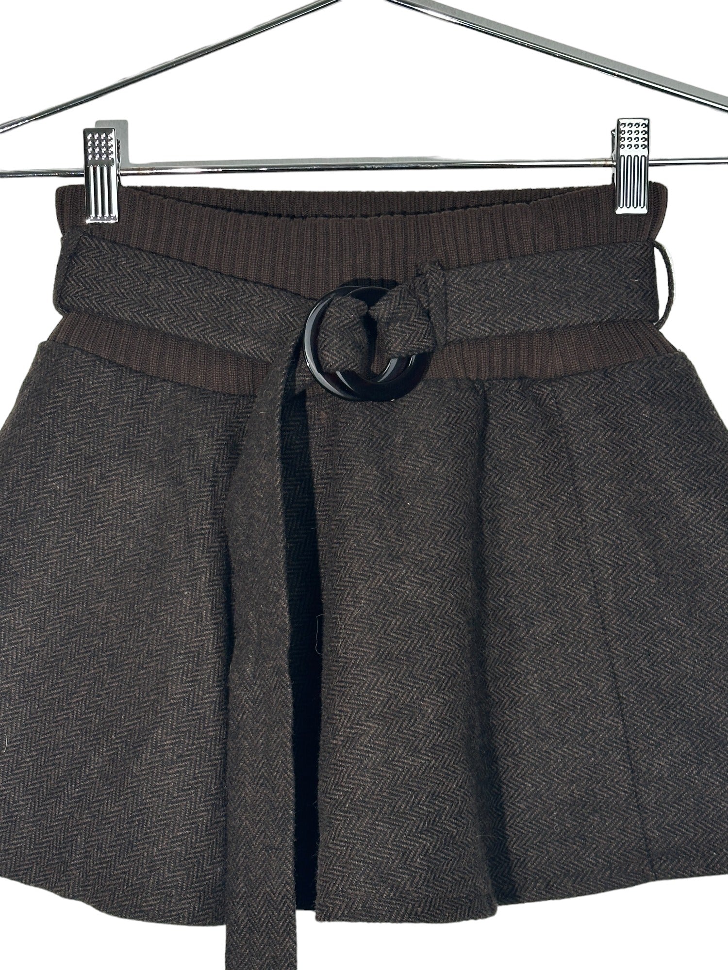 Brown O-Ring Belt Mini Skirt