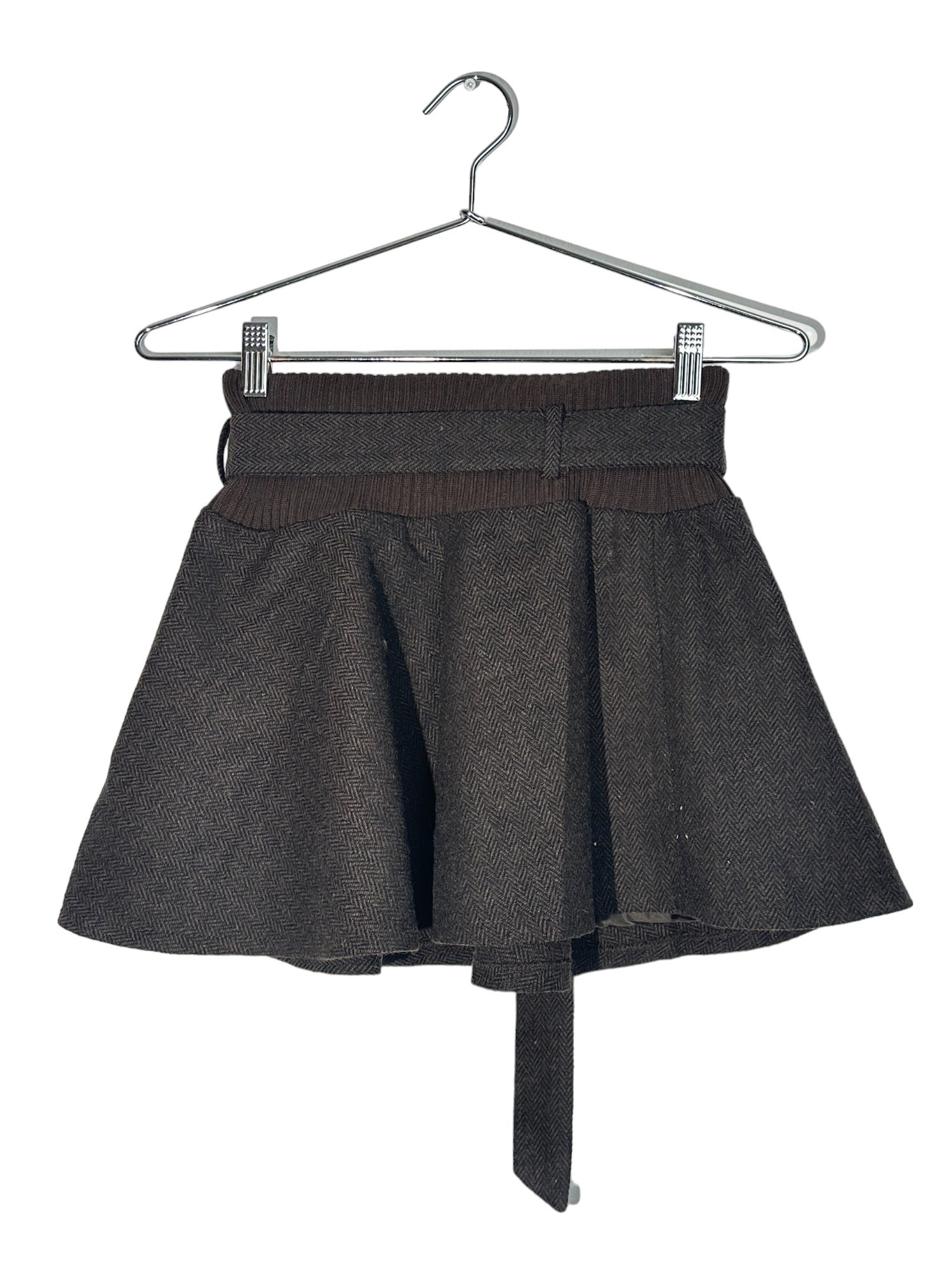 Brown O-Ring Belt Mini Skirt