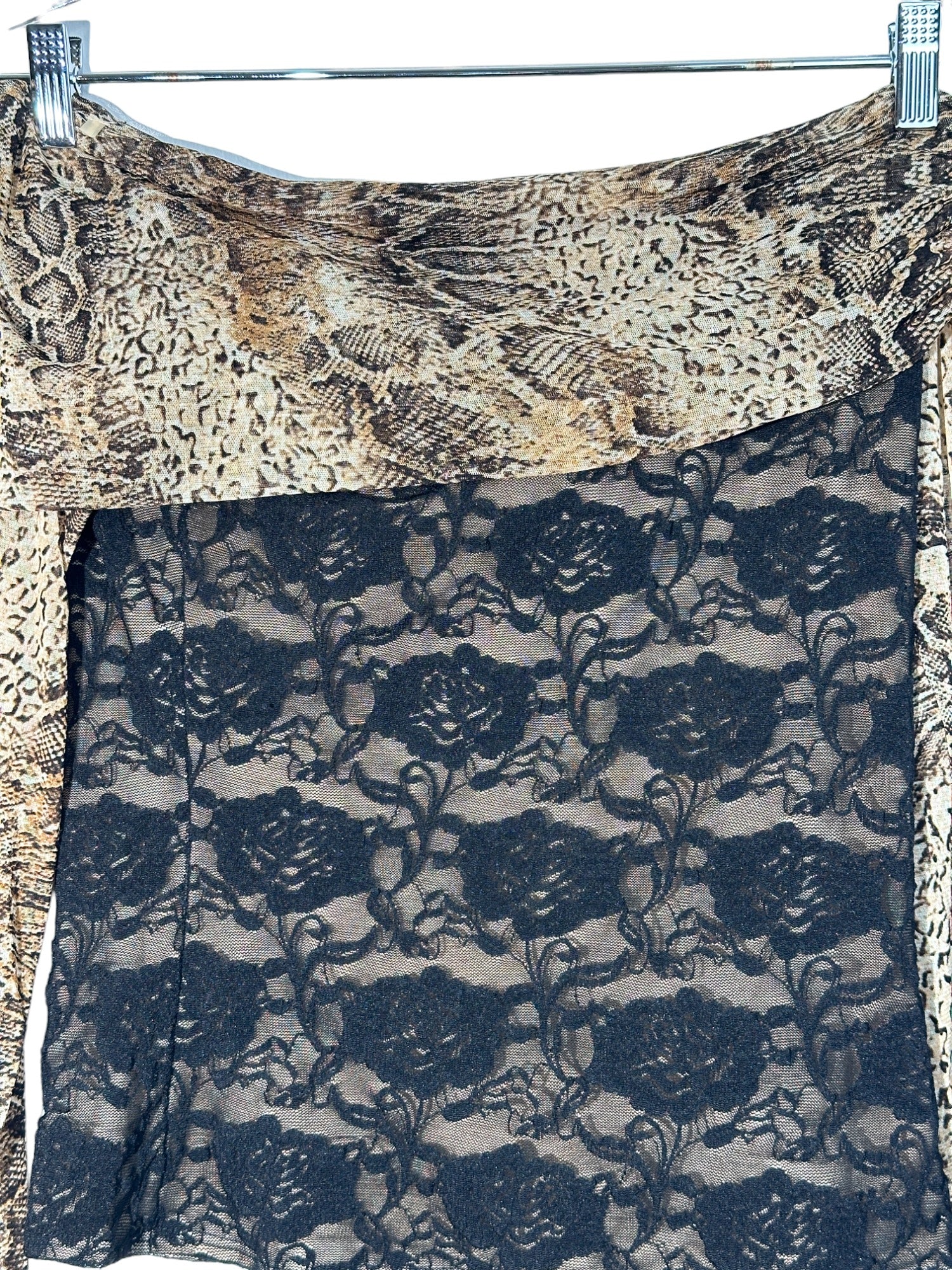 Lace & Snake Print Long Sleeves Top