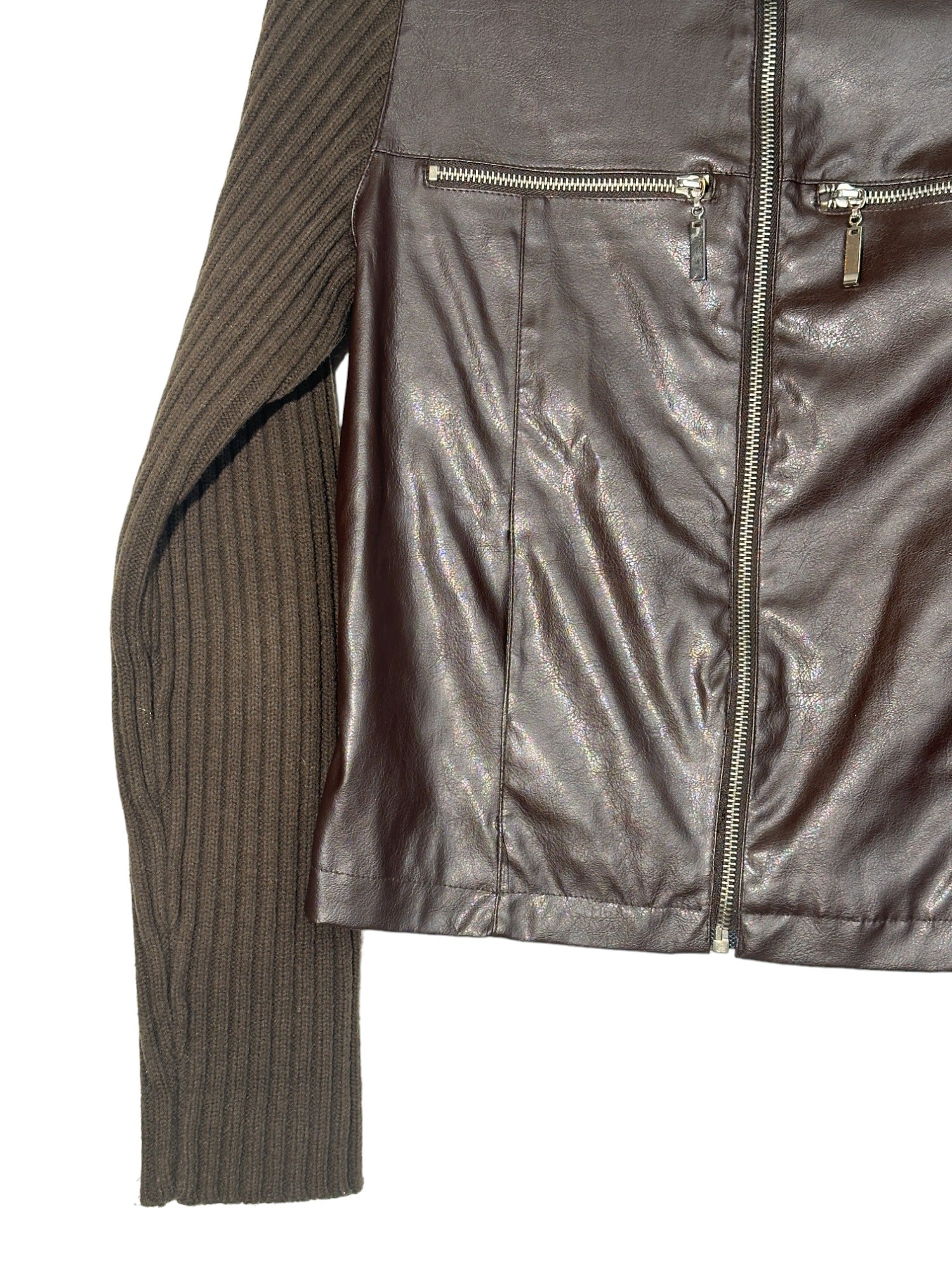 Brown Faux Leather Ribbed Jacket