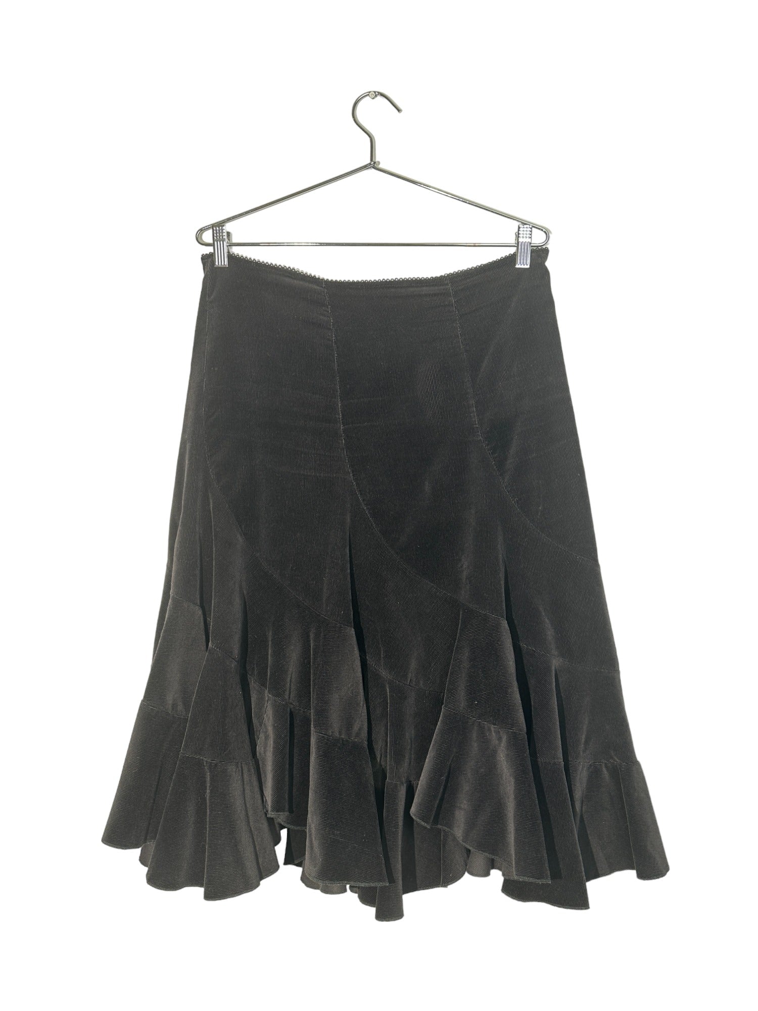 Black Corduroy Skirt With Ruffle Detail